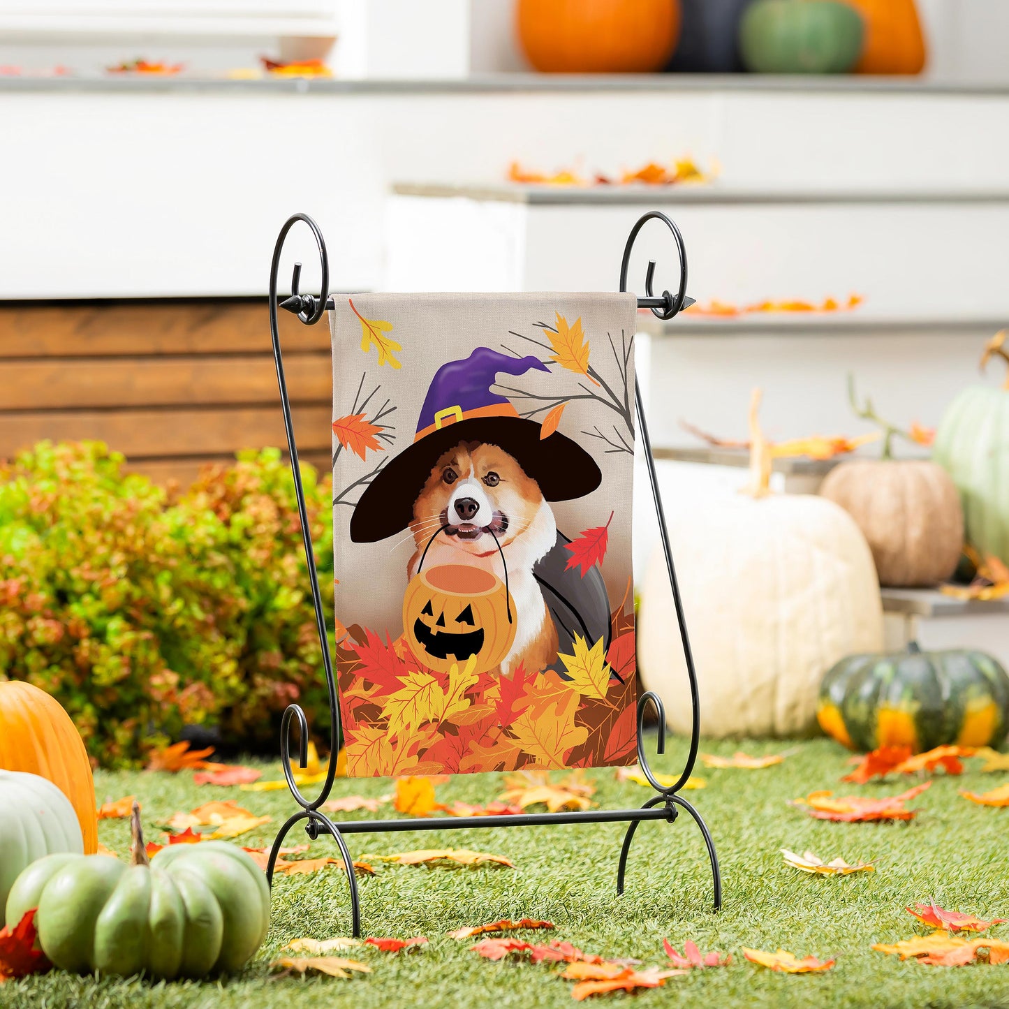 Corgi Fall Suede Garden Flag