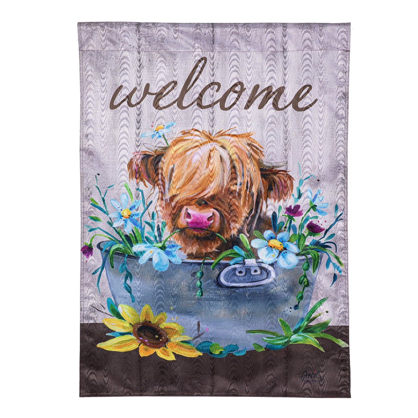Relaxing Highland Cow Moire House Flag