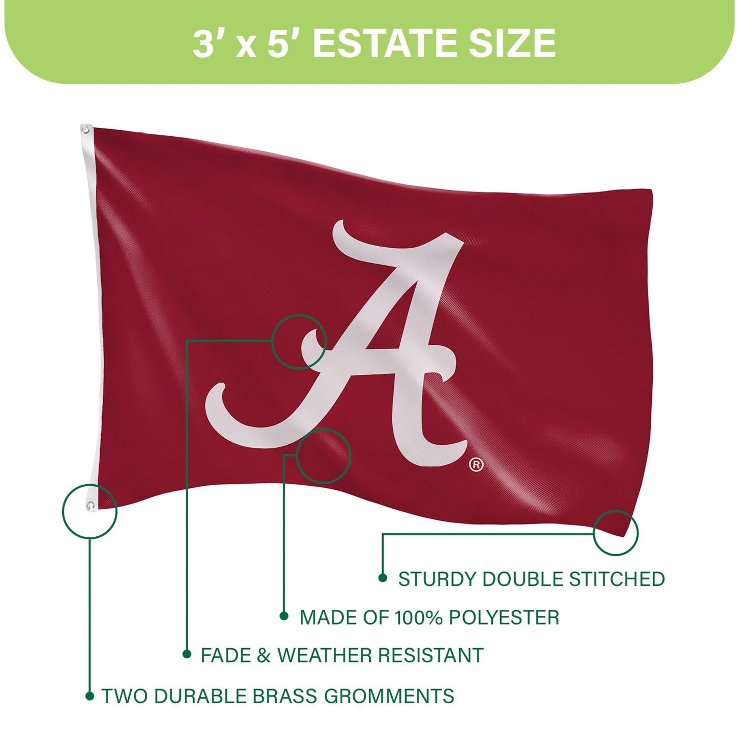 University of Alabama Single Sided Estate Flag with 2 Grommets, 3'x5'