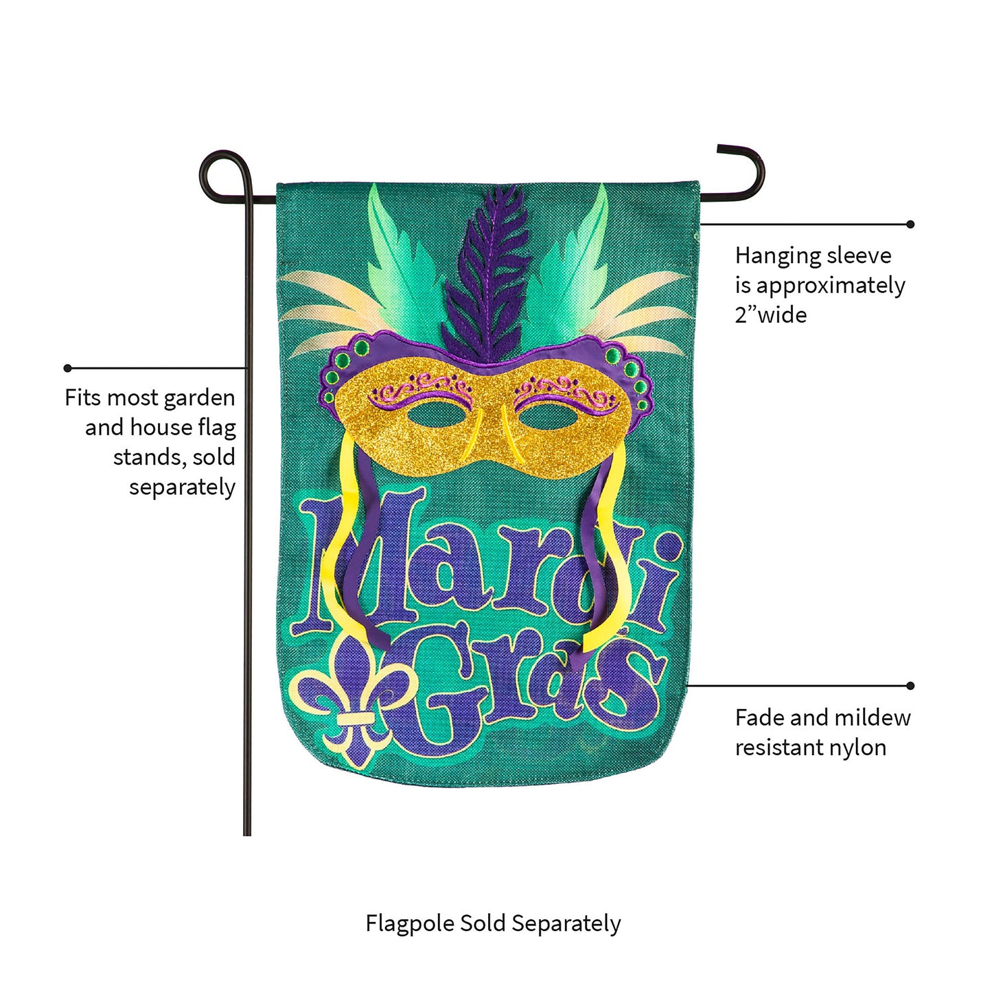 Mardi Gras Mask Garden Burlap Flag