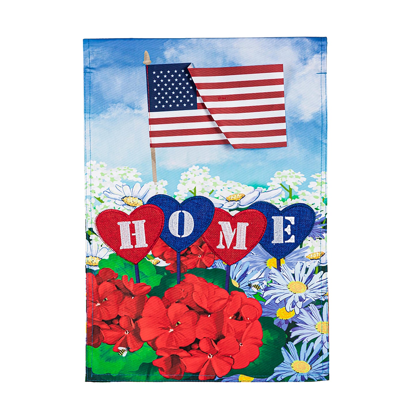 Patriotic Home in Hearts Applique Garden Flag