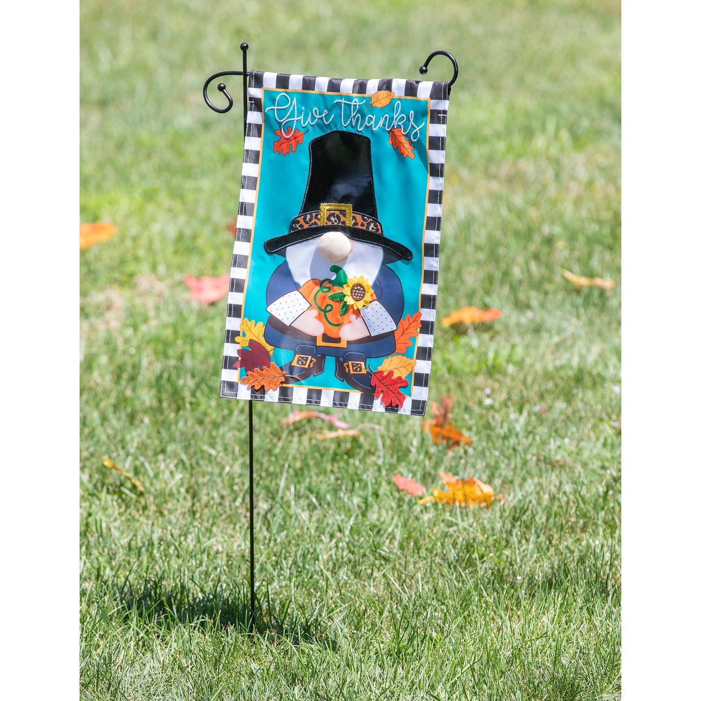 Pilgrim Gnome Applique Garden Flag