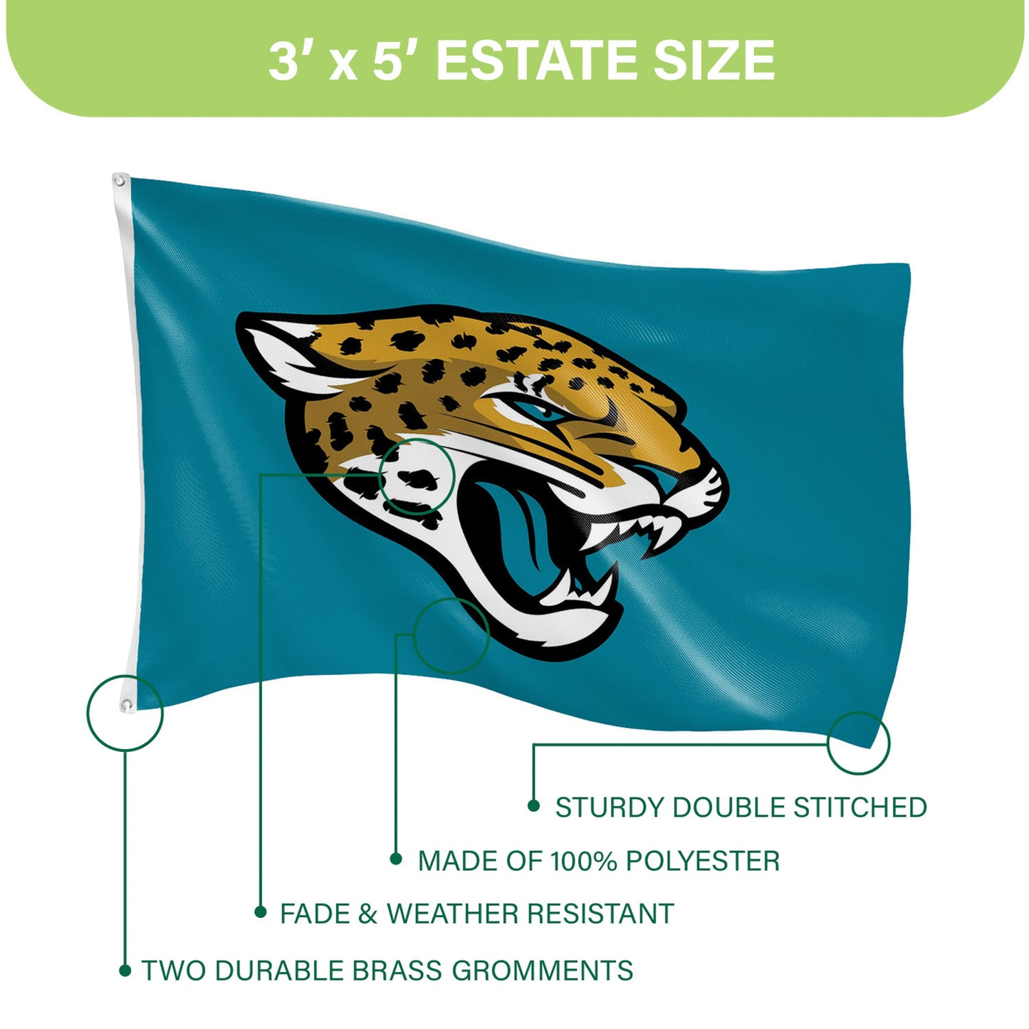 Jacksonville Jaguars Single Sided Flag w/ 2 Grommets, 3'x5'
