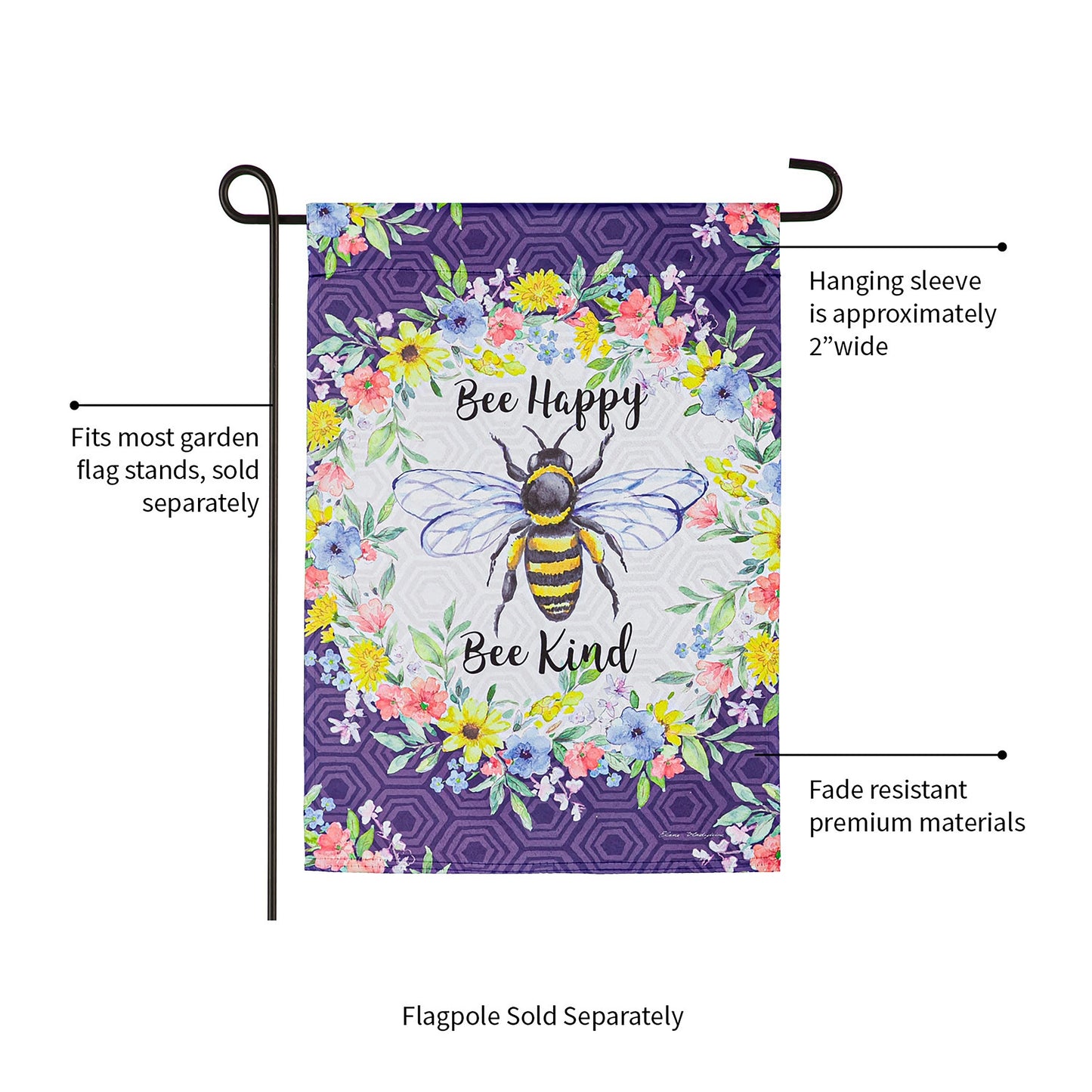 Bee Happy Bee Kind Garden Suede Flag