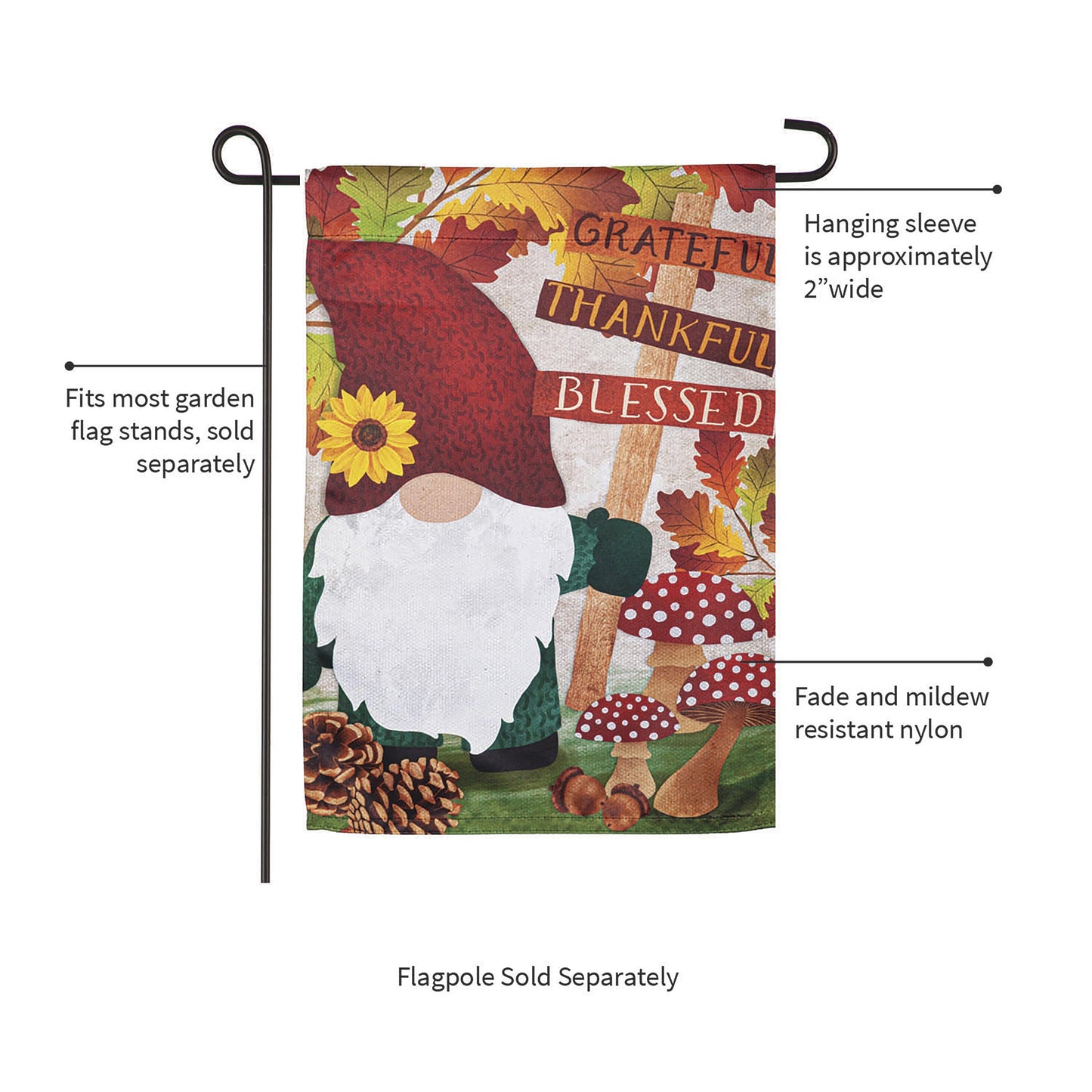 Grateful Fall Gnome Garden Suede Flag