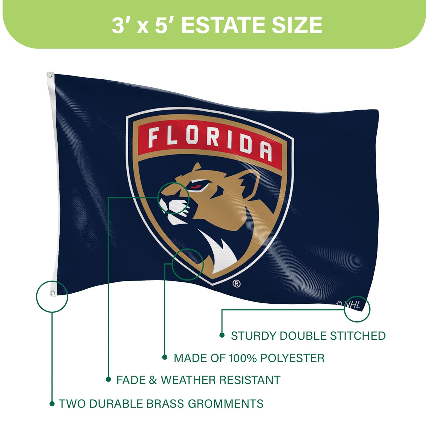 Florida Panthers Single Sided Flag w/ 2 Grommets, 3'x5'