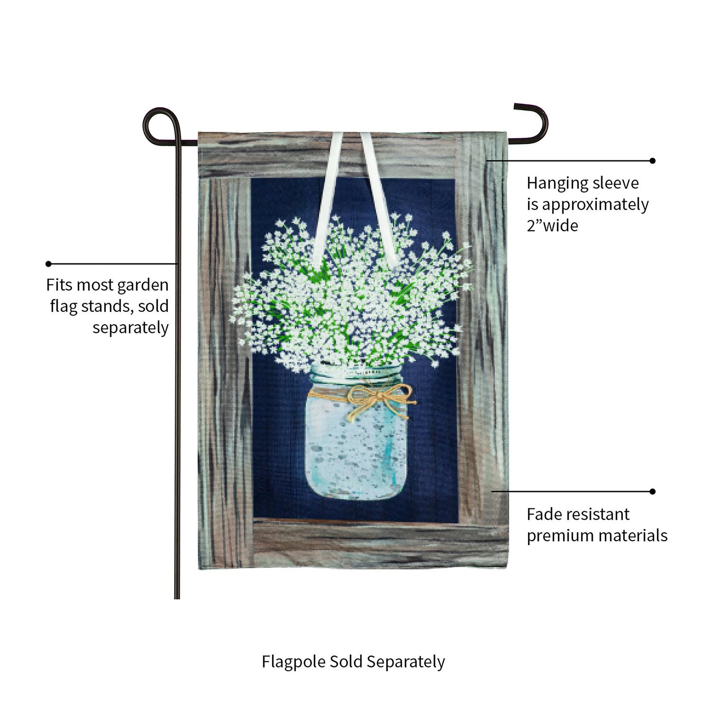 Hanging Mason Jar Garden Linen Flag