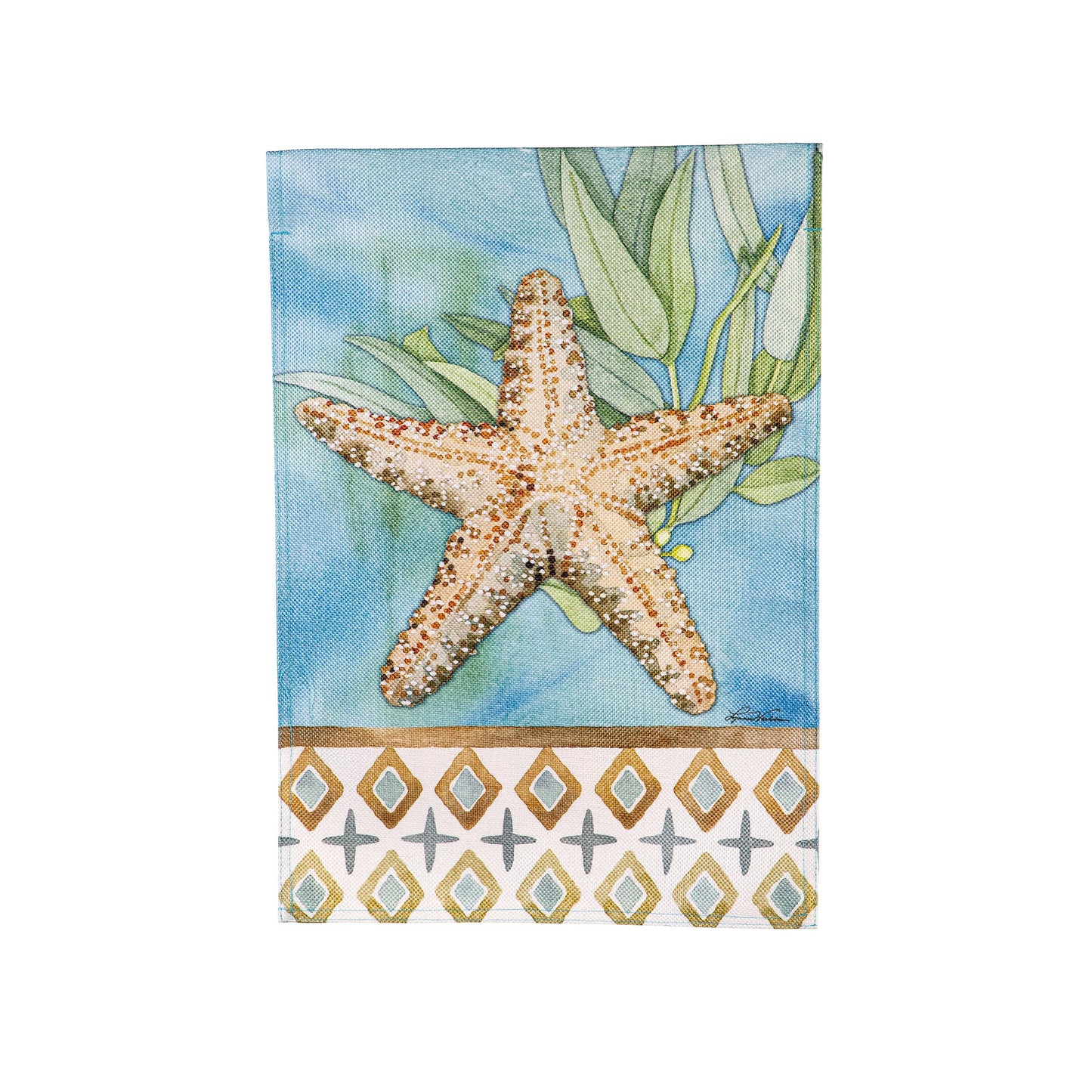 Coastal Starfish Burlap Garden Flag