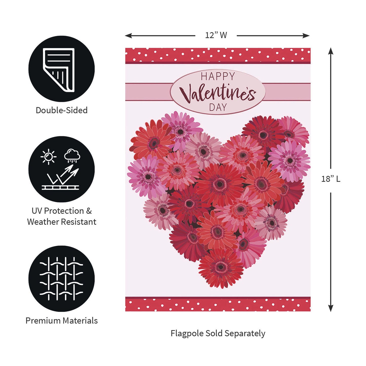 Floral Valentine's Heart Applique Garden Flag