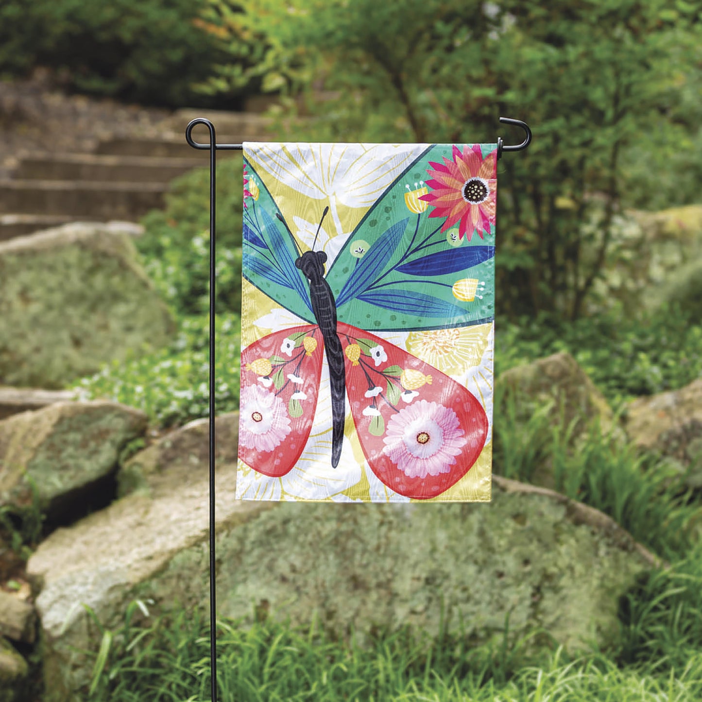 Folk Butterfly Moire Garden Flag