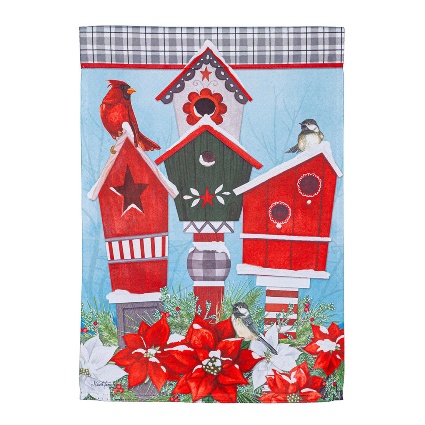 Snow Birdhouses Suede House Flag