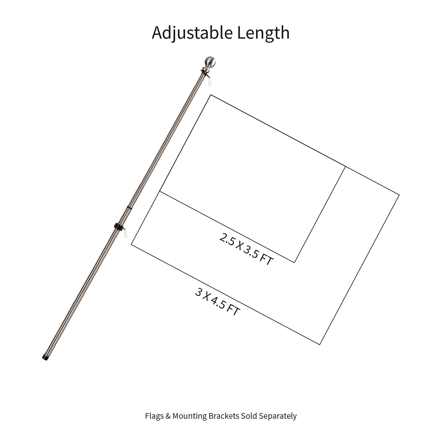 Extendable Metal House Flag Pole, Silver