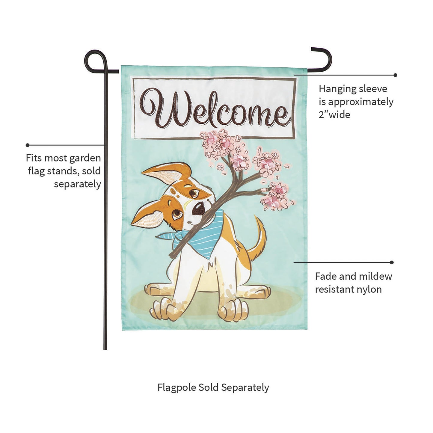 Welcome Pup Applique Garden Flag
