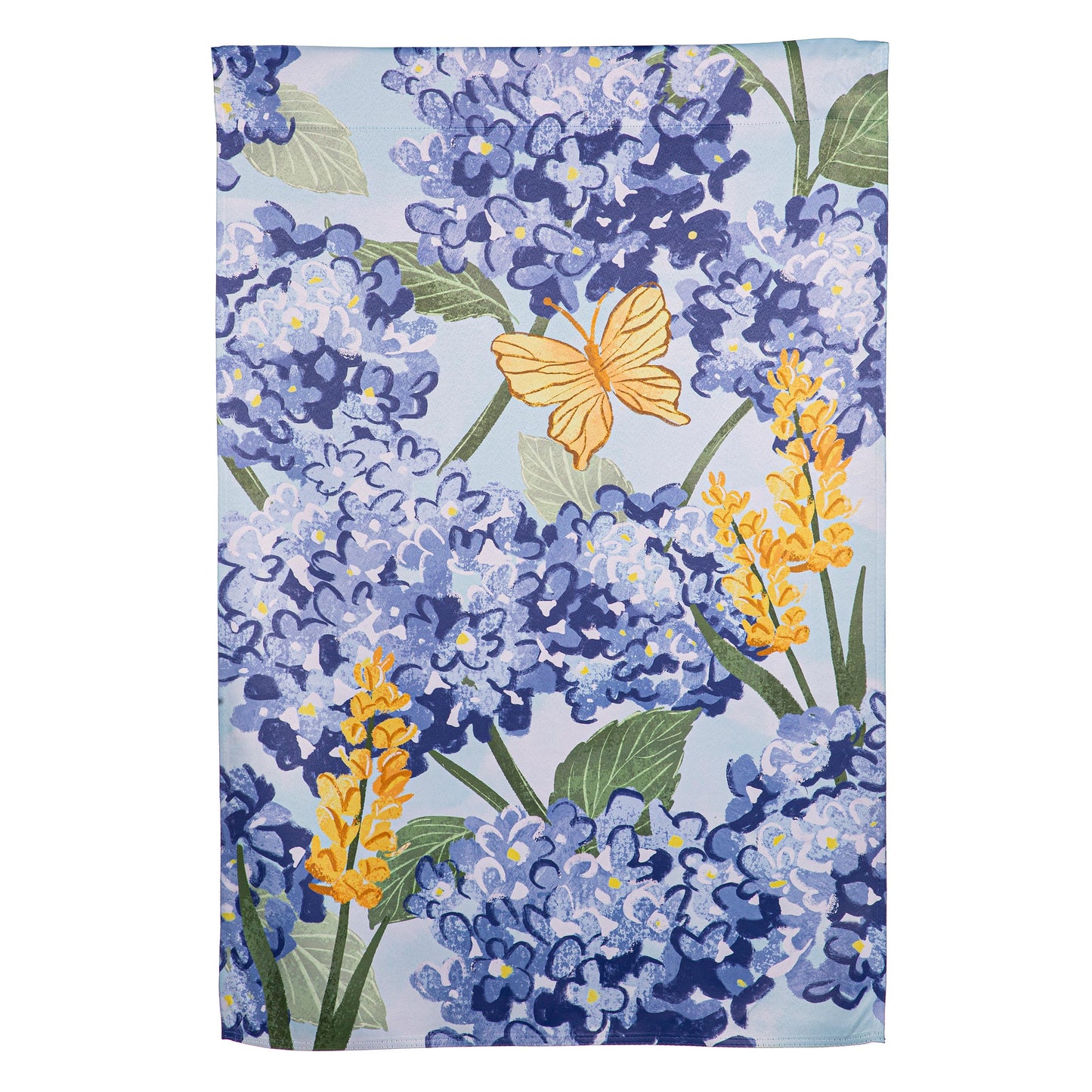 Coastal Citrus Hydrangeas and Butterflies Suede House Flag