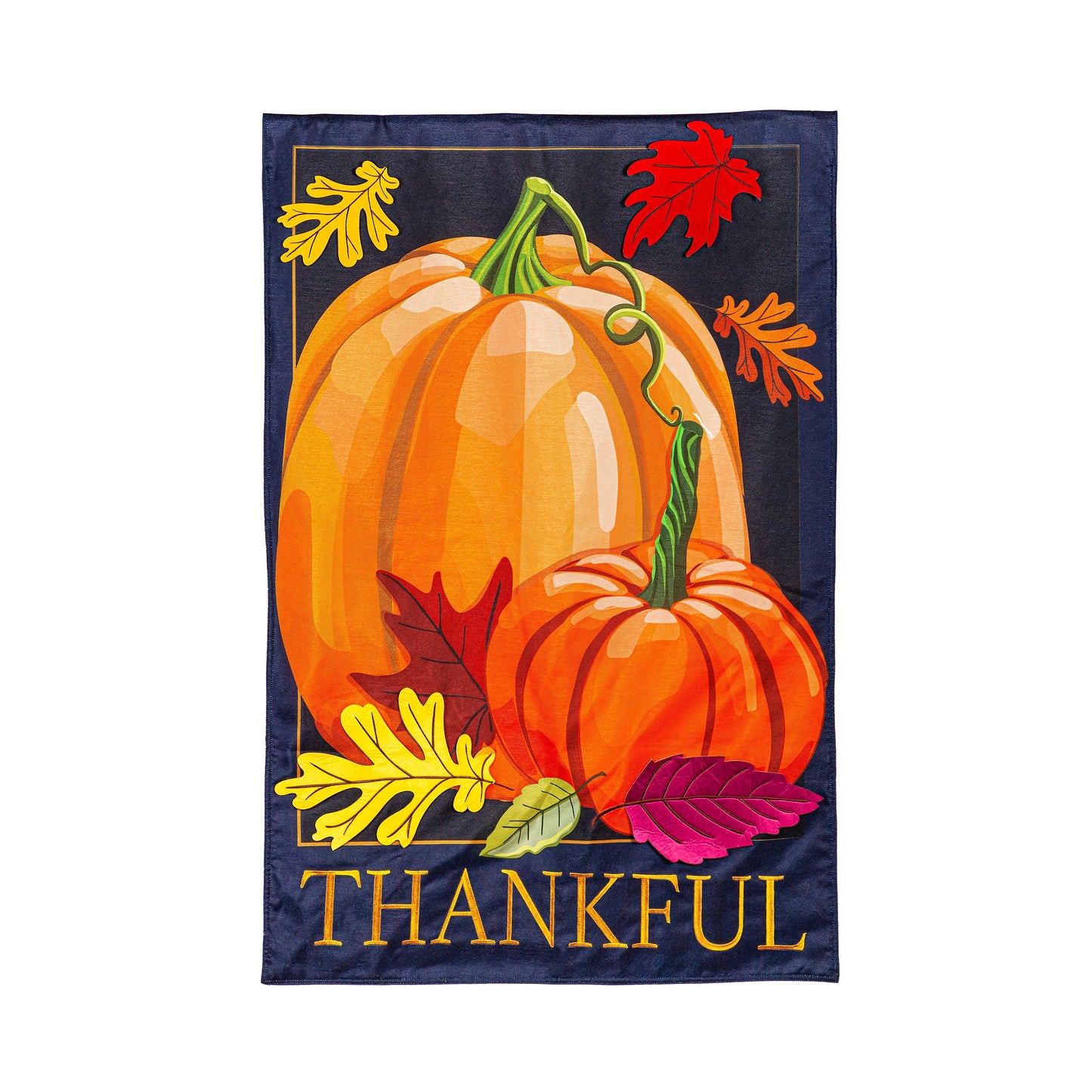 Autumn Pumpkins Estate Size Embellished Burlap Flag