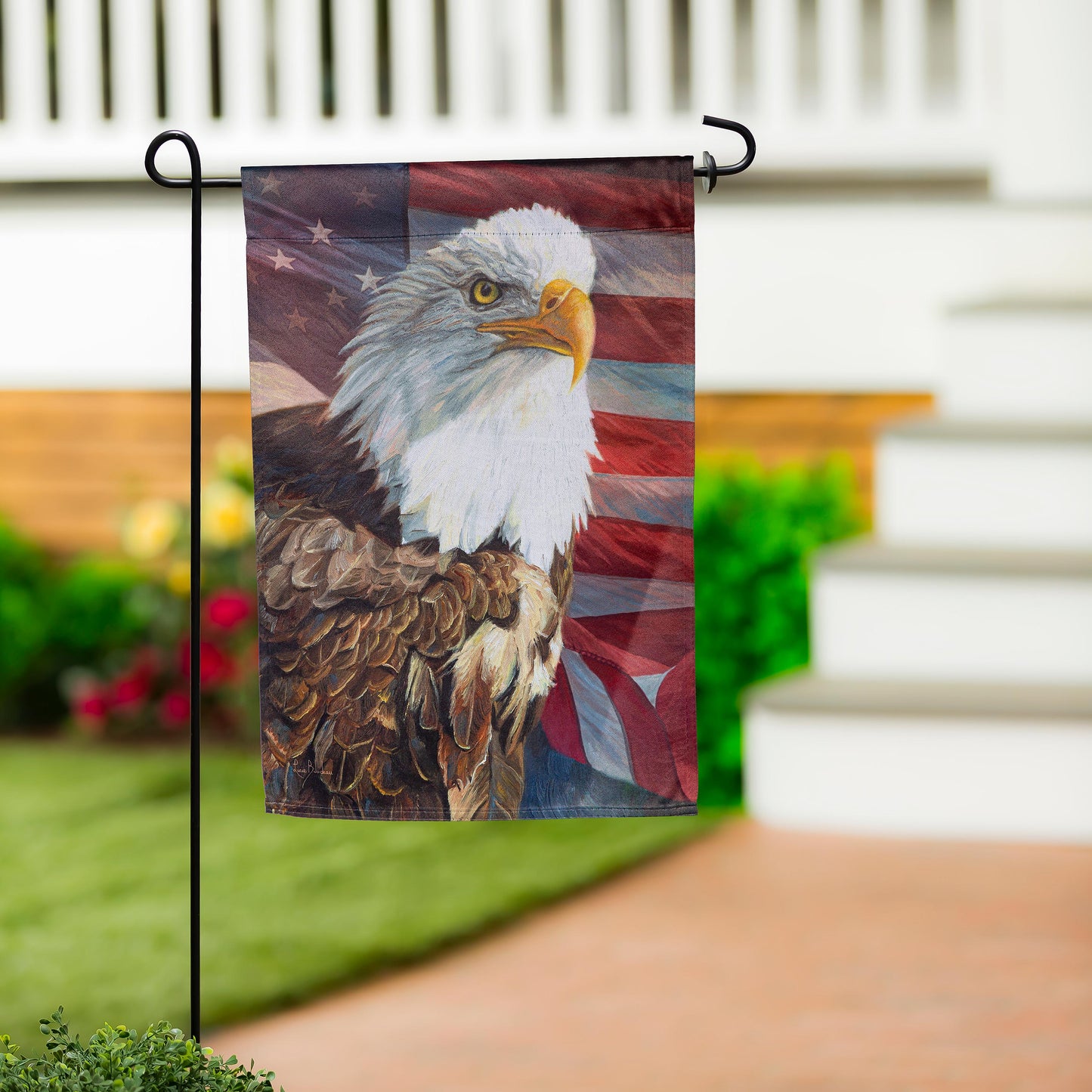 Portrait of An Eagle with American Flag Suede Garden Flag
