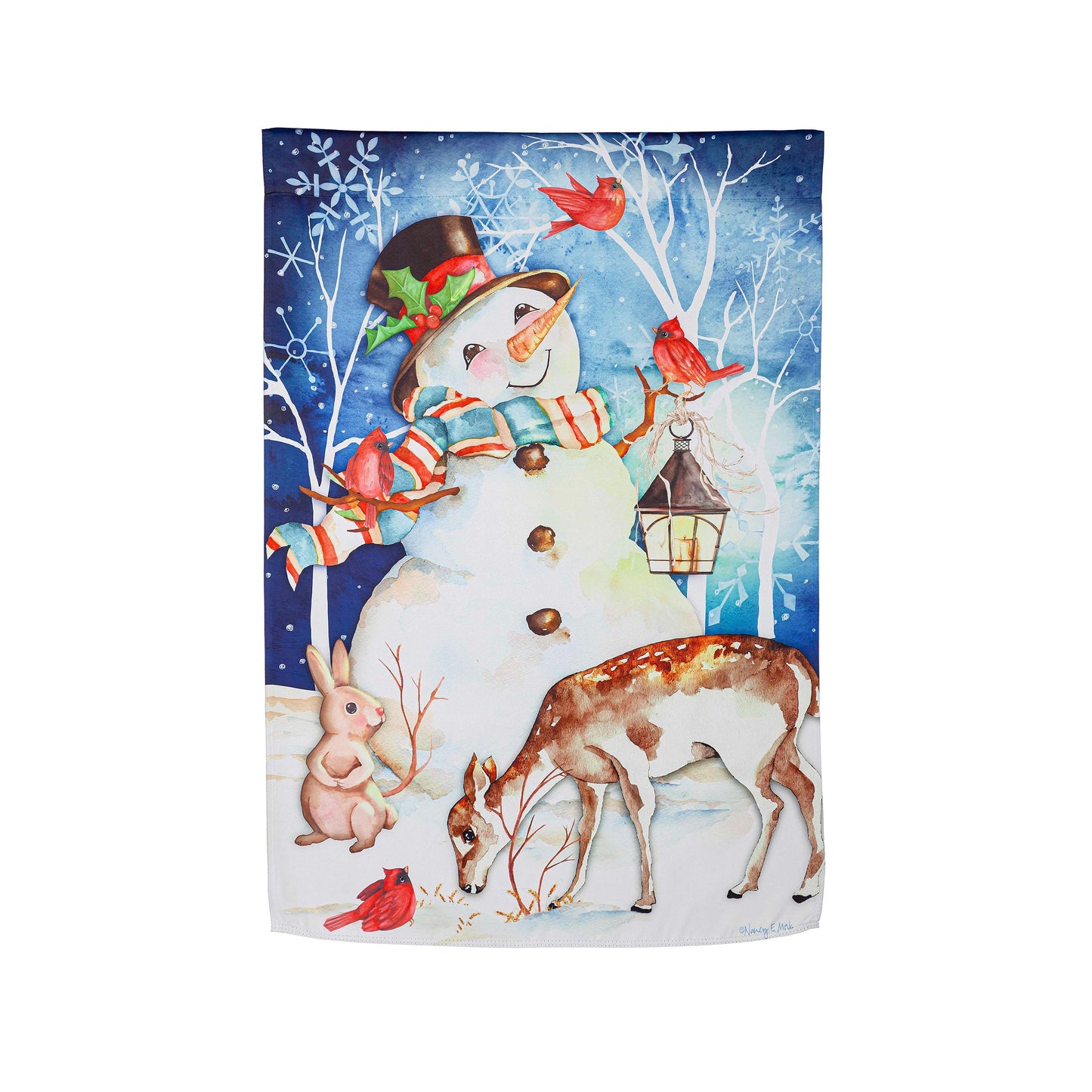 Sweet Snowman and Friends Suede House Flag