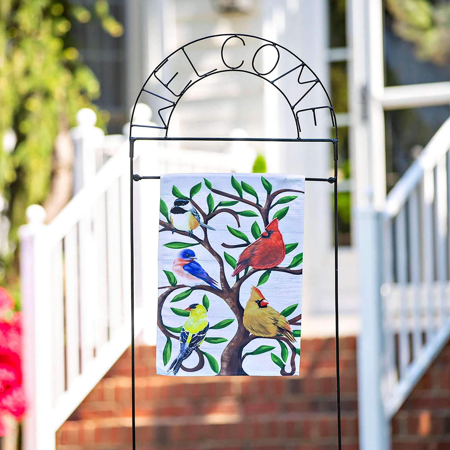 Songbirds in Tree of Life Trelis Garden Applique Flag