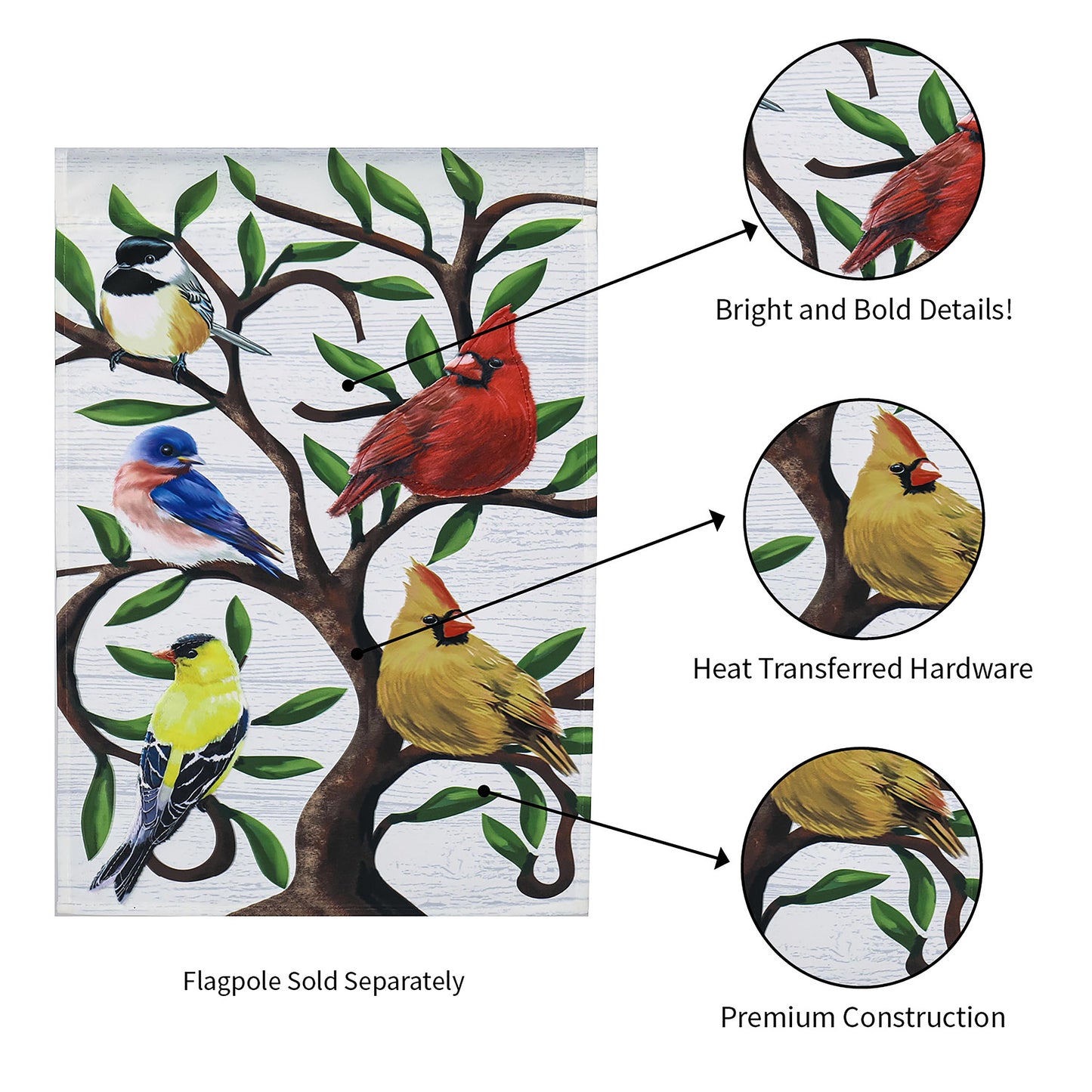 Songbirds in Tree of Life Trelis Garden Applique Flag
