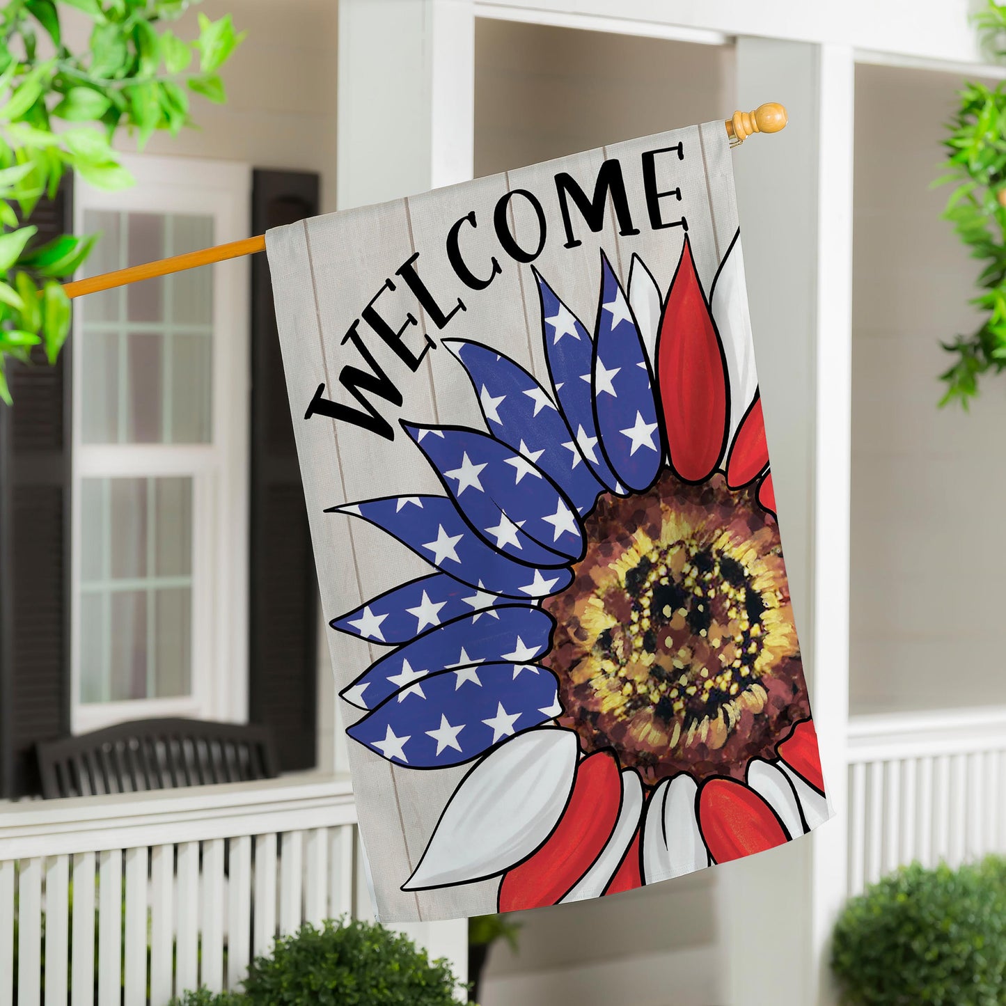 Patriotic Sunflower Burlap House Flag