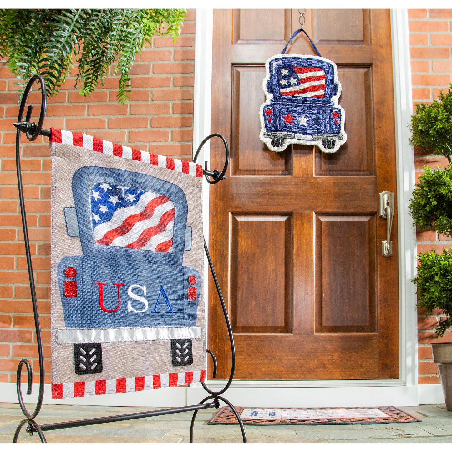 Patriotic Truck Garden Burlap Flag