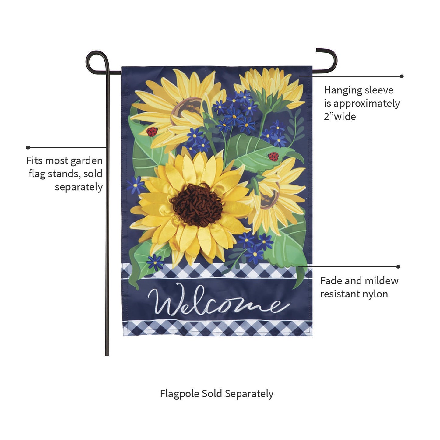 Sunflower Welcome Applique Garden Flag
