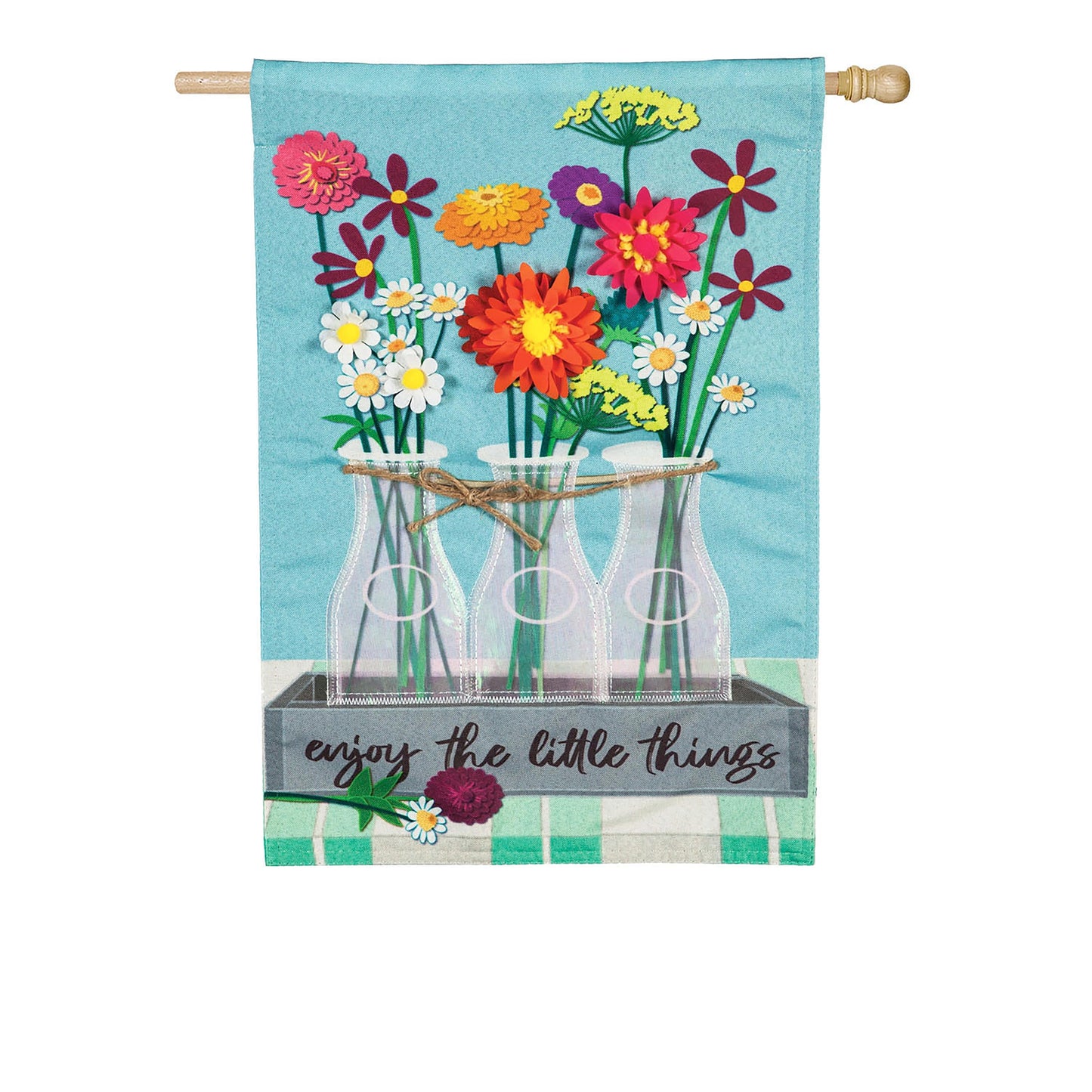Floral Milk Bottle Trio House Linen Flag