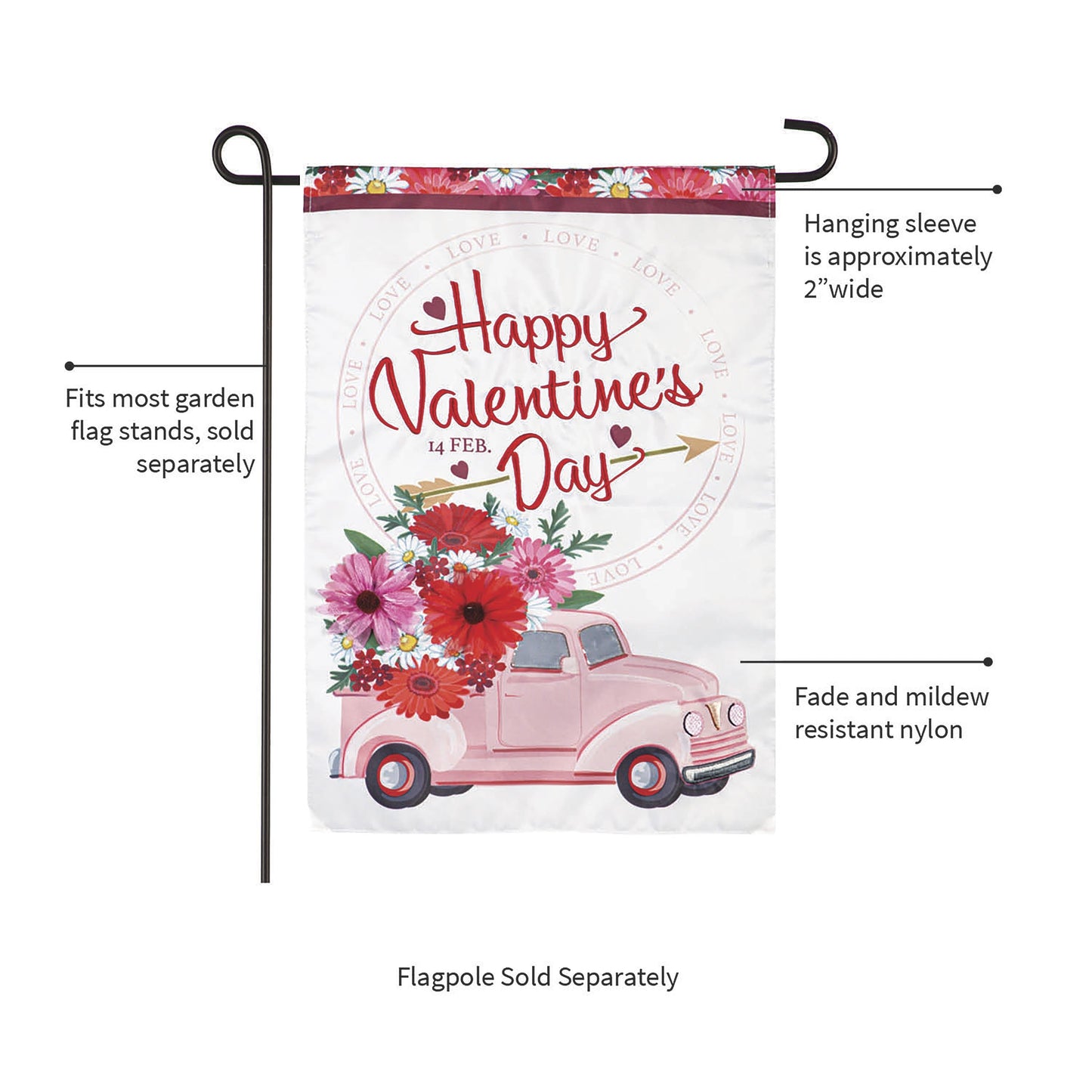 Valentine's Flower Truck Applique Garden Flag