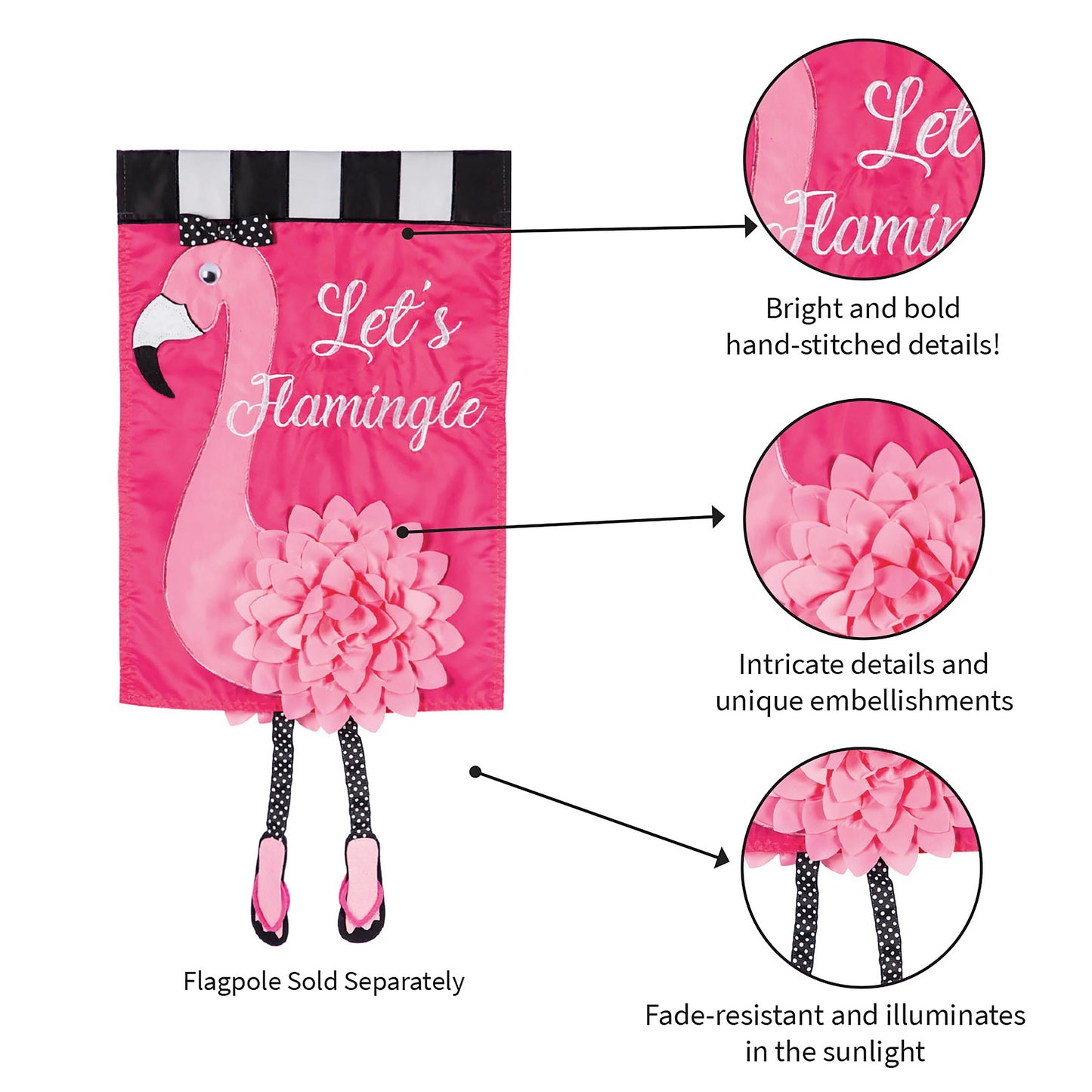 Let's Flamingle Garden Applique Flag