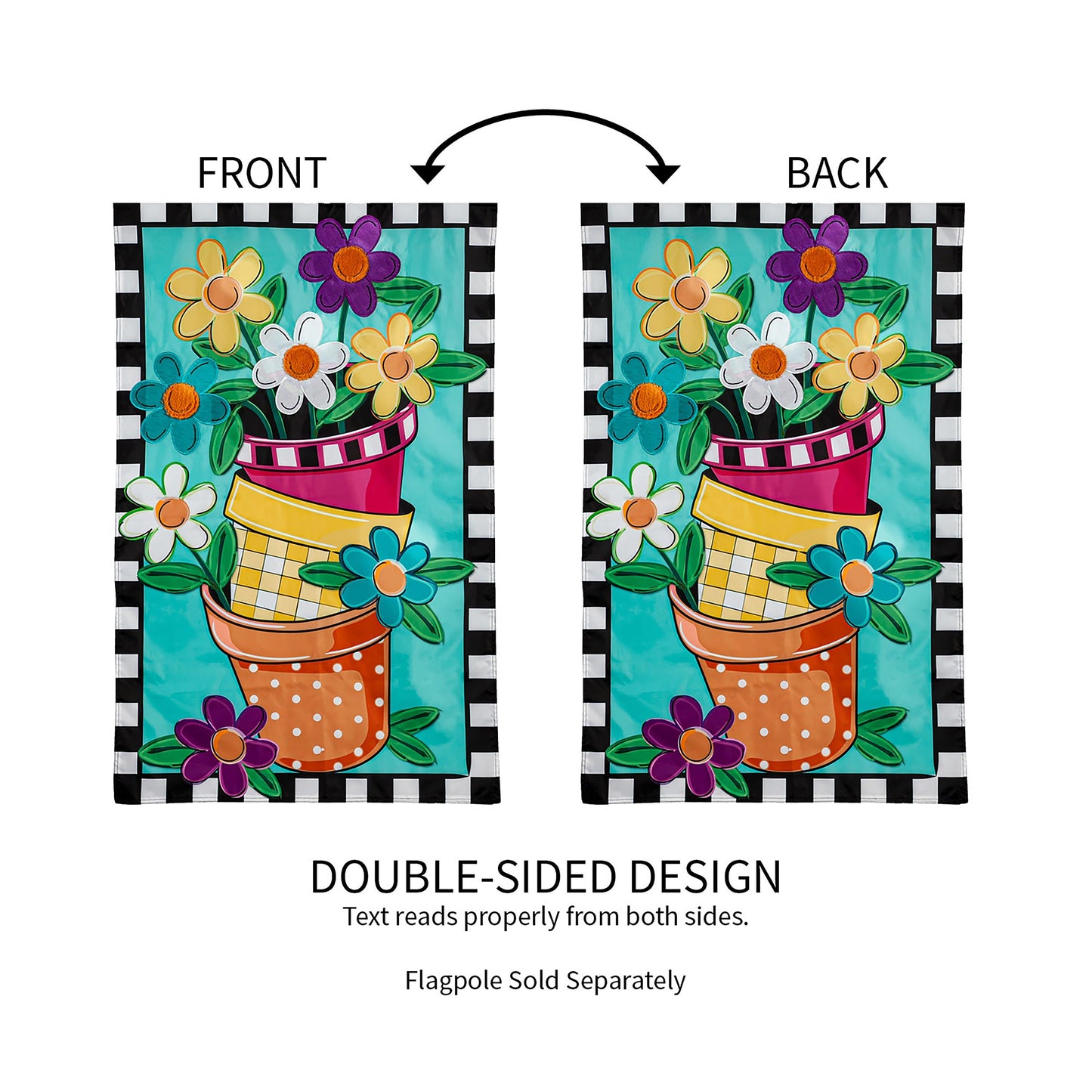 Stacked Spring Flower Pots House Applique Flag