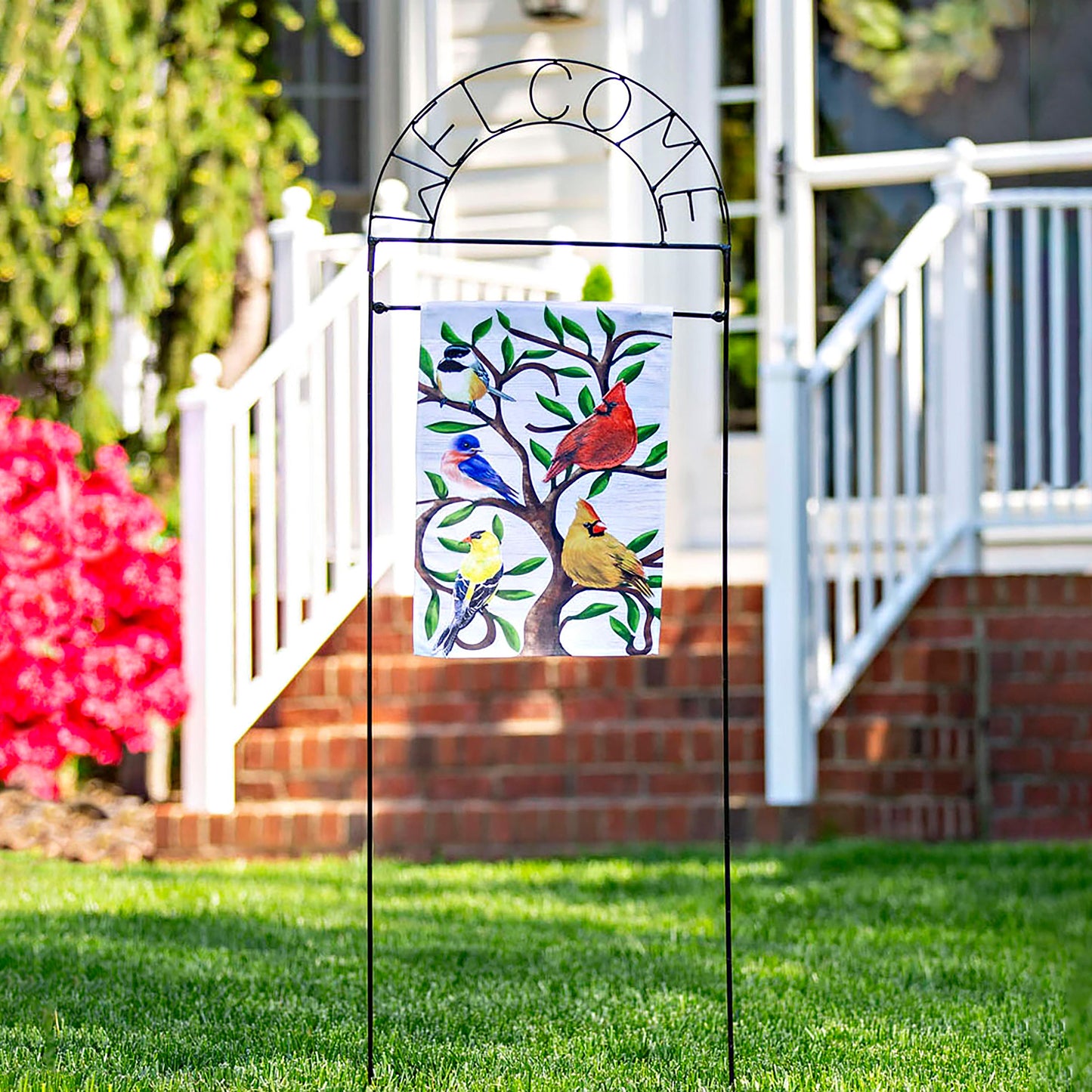 Songbirds in Tree of Life Trelis Garden Applique Flag