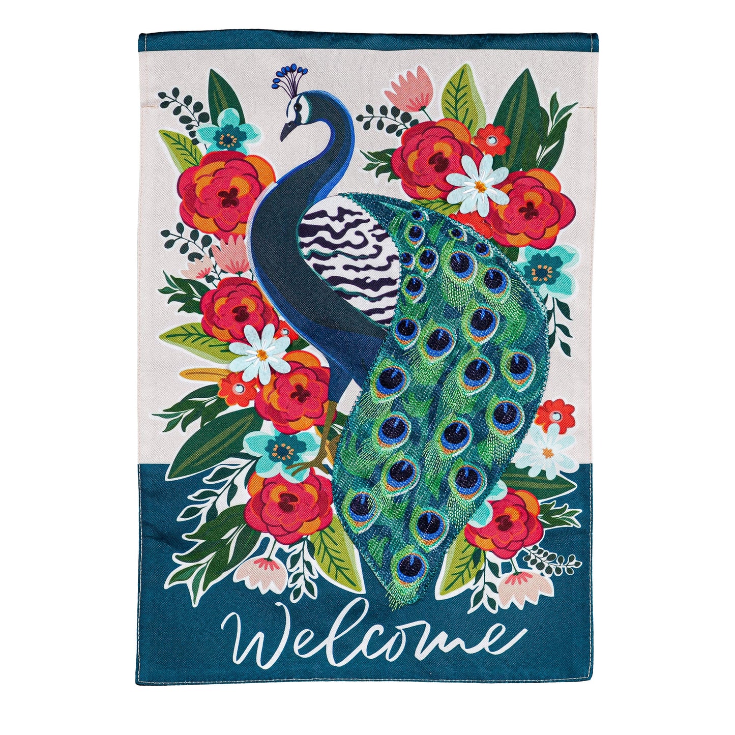 Floral Peacock Garden Linen Flag