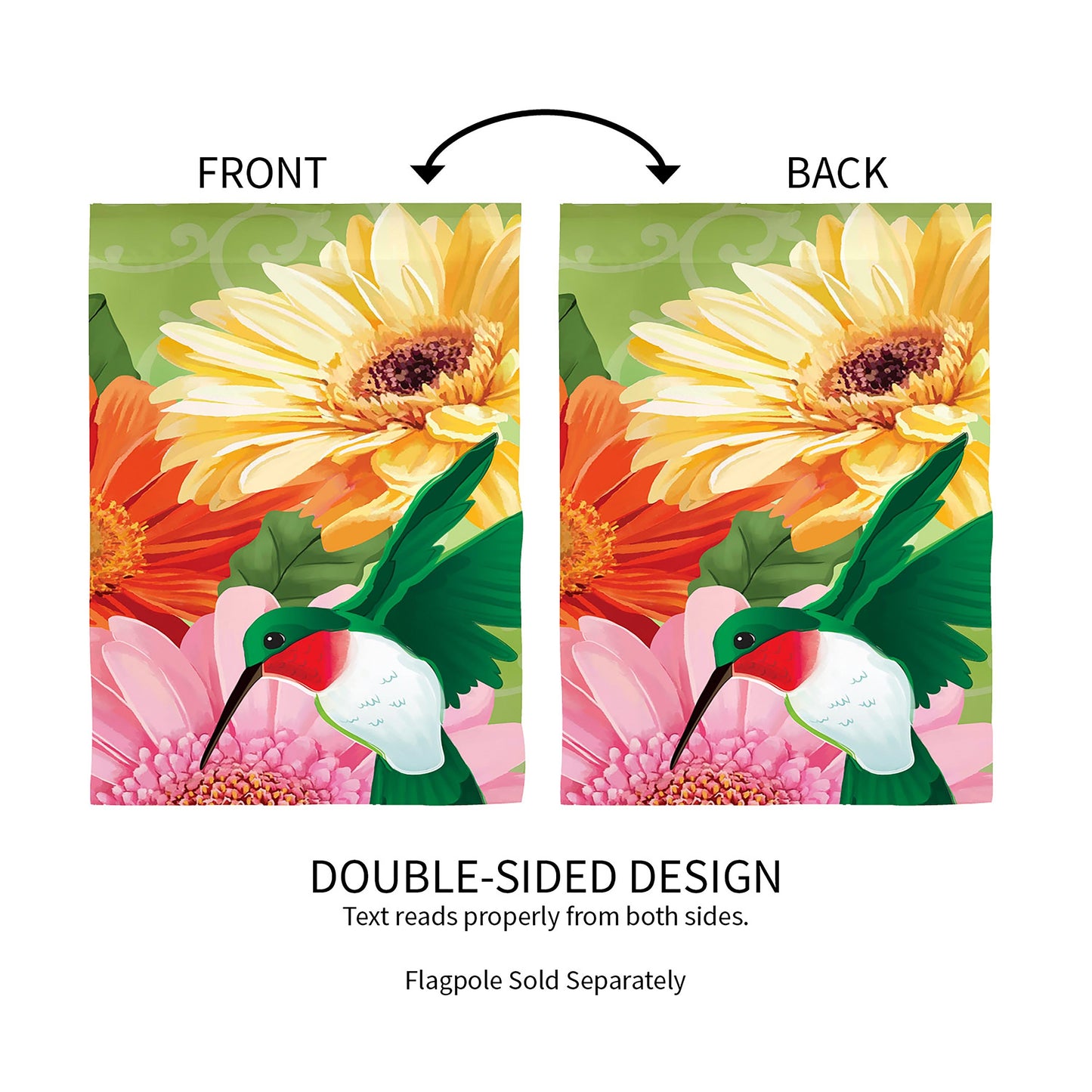 Hummingbird and Daisy Trio House Linen Flag