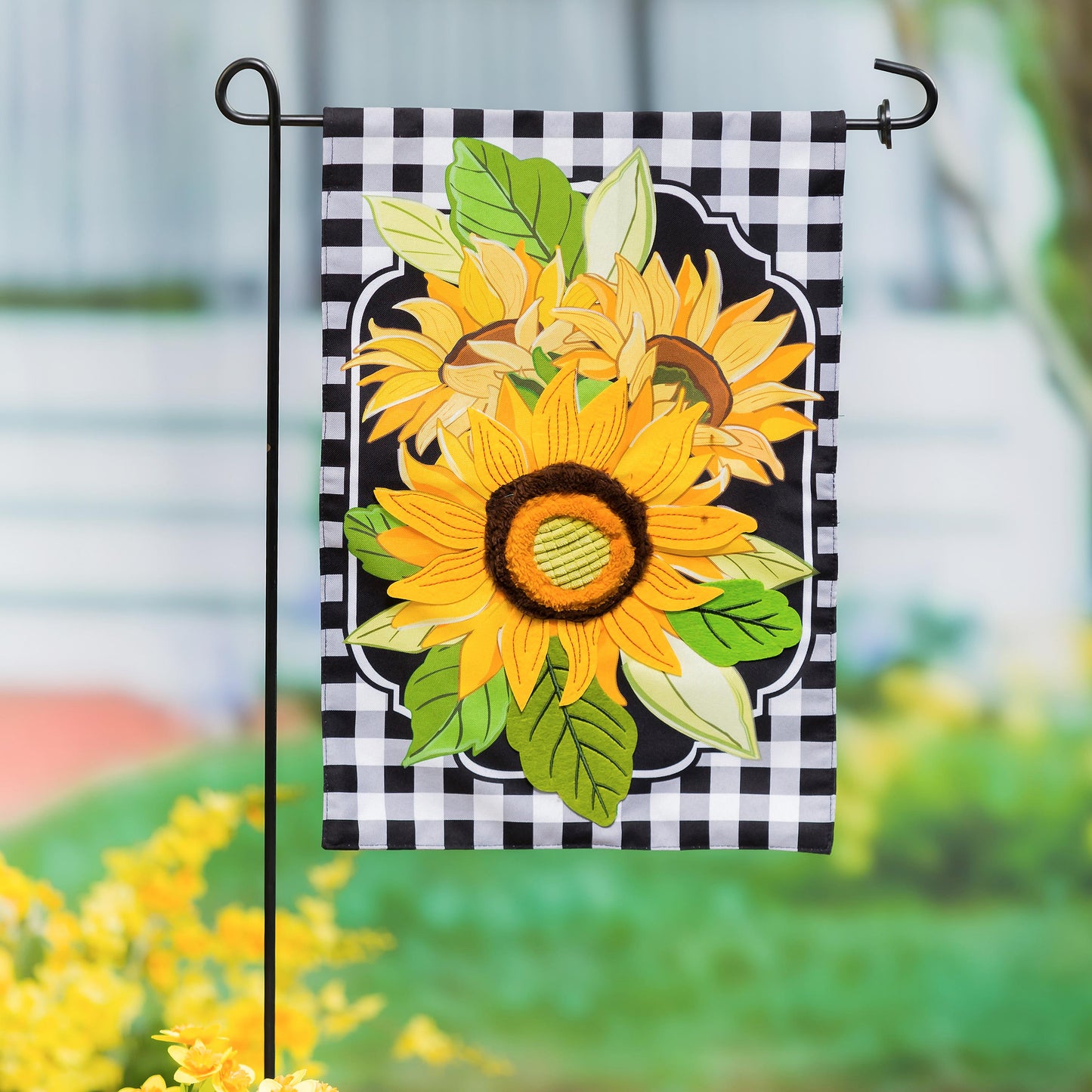 Sunflowers and Checks Garden Linen Flag