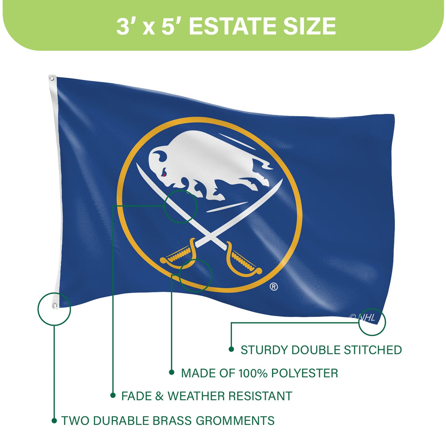 Buffalo Sabres Single Sided Flag w/ 2 Grommets, 3'x5'