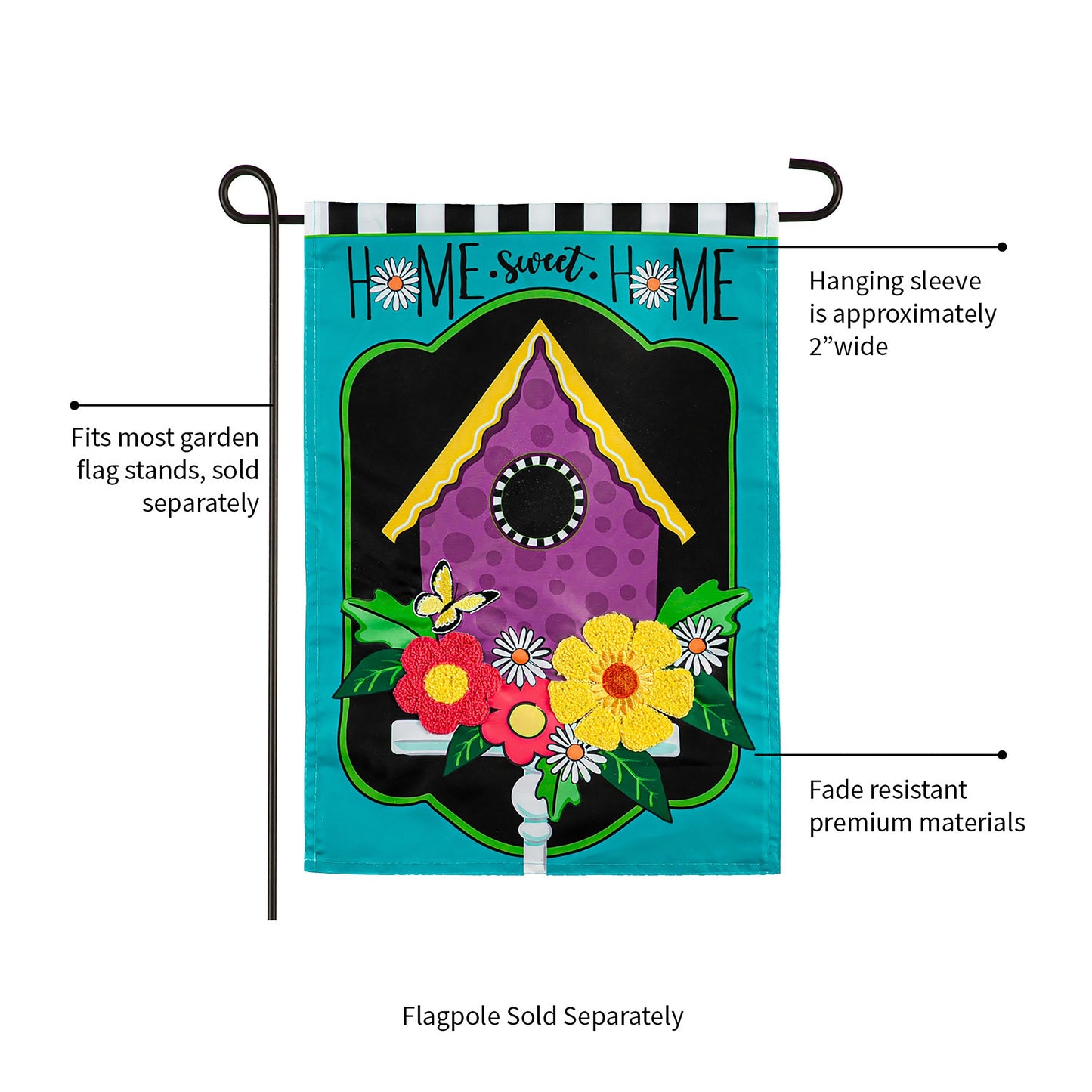 Daisy Birdhouse Garden Applique Flag