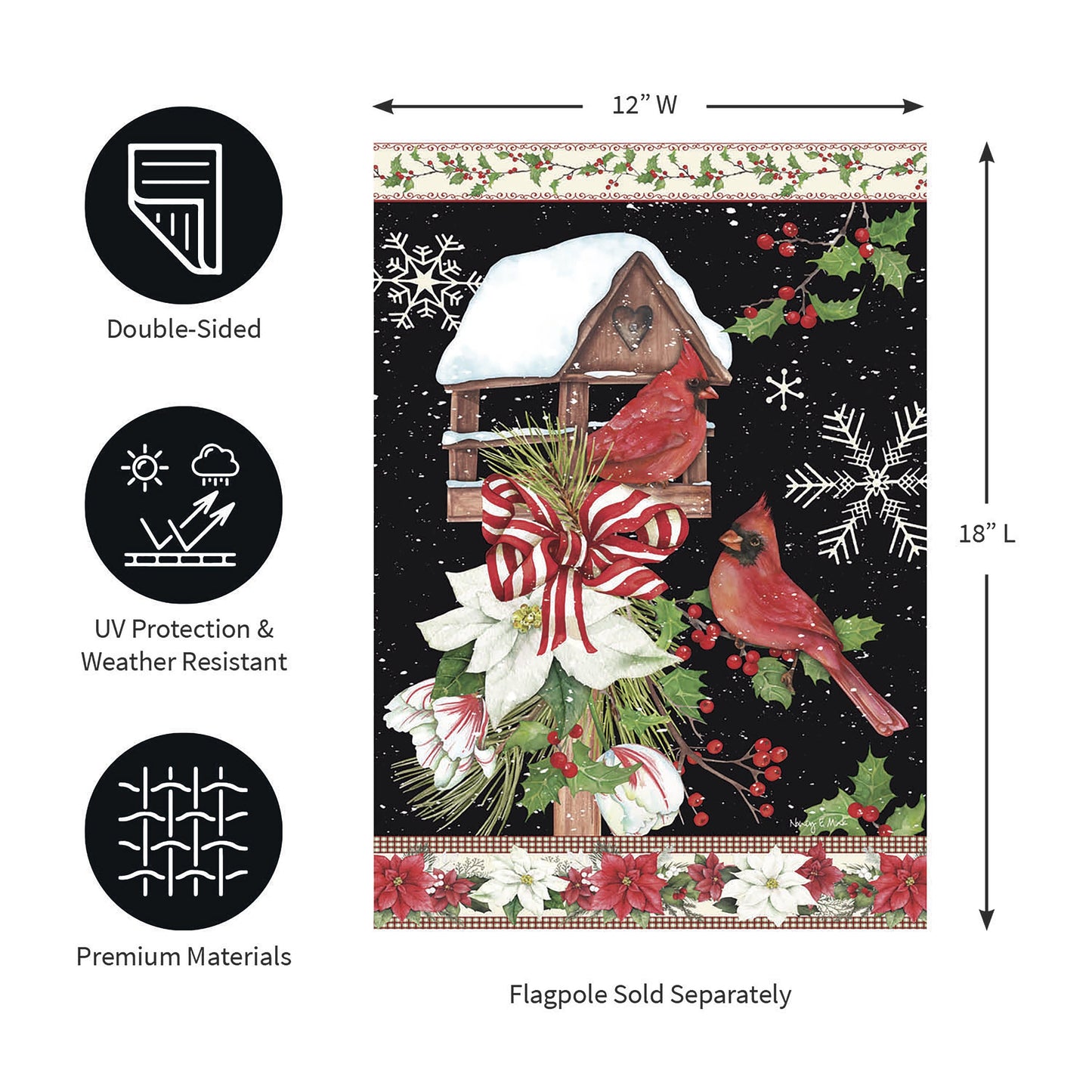 Joyful Cardinal Winter Visit Suede Garden Flag