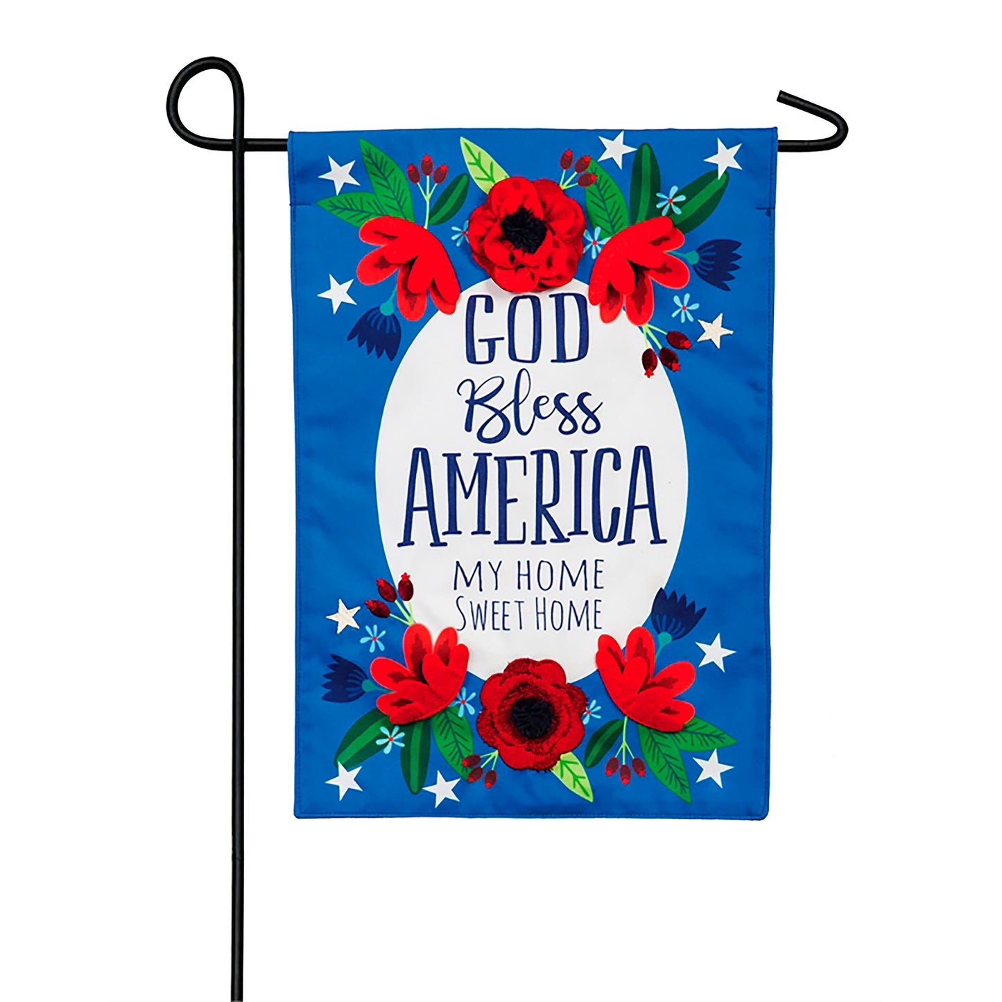 God Bless America Floral Garden Linen Flag