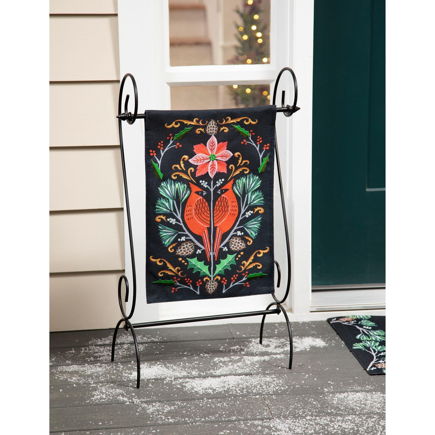 Cardinal Damask Burlap Garden Flag