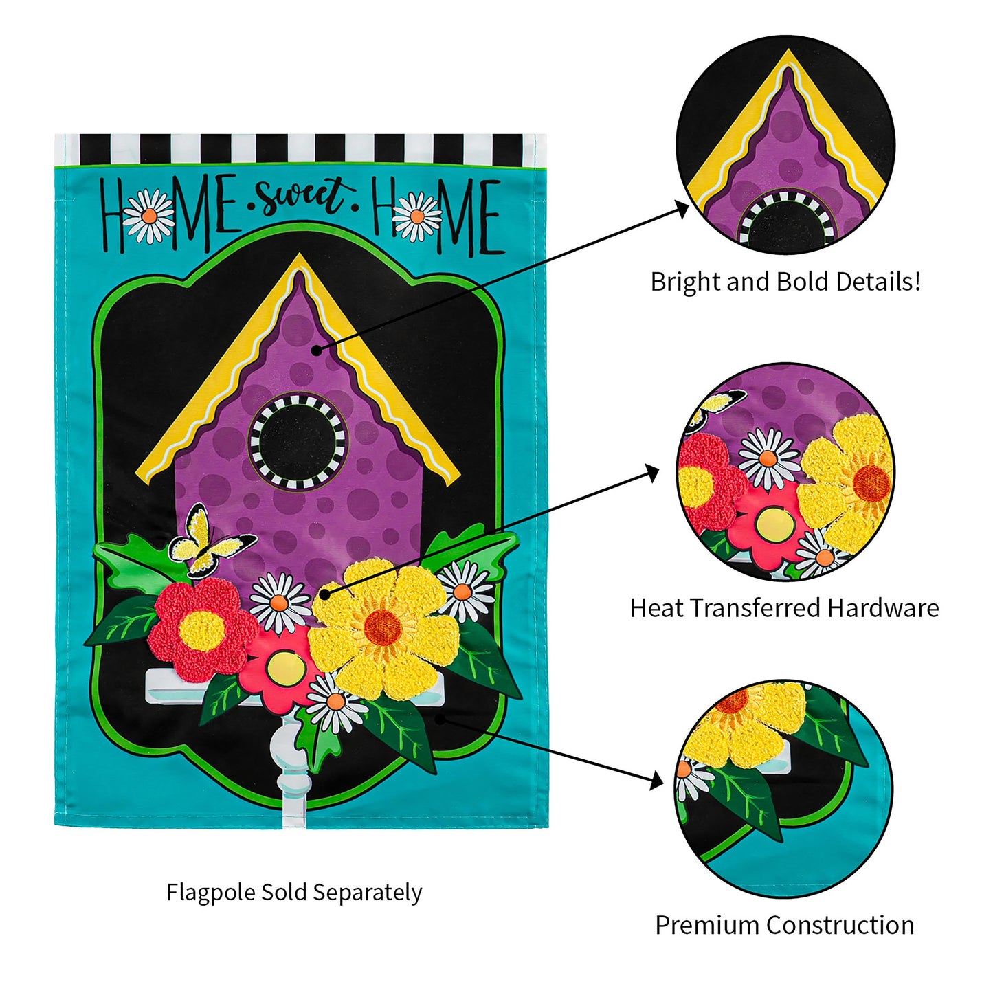 Daisy Birdhouse Garden Applique Flag