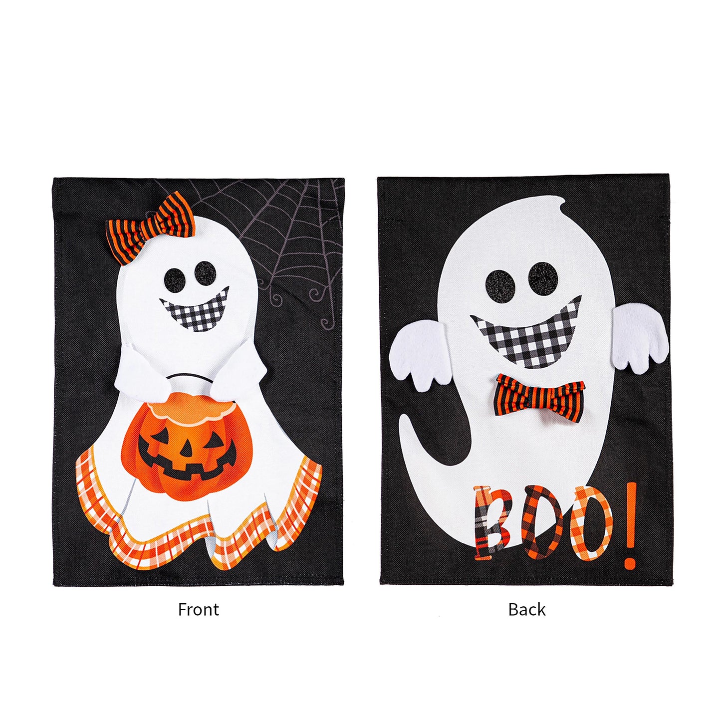 Girl and Boy Ghost with Jack O'Lantern Pumpkin Reversible Garden Burlap Flag