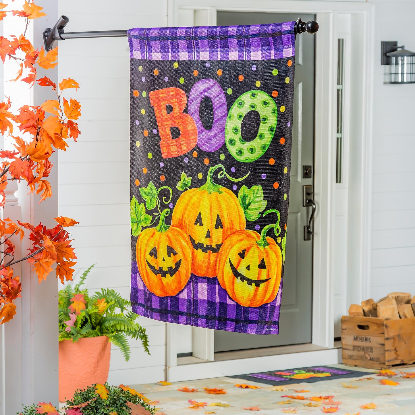 Boo Jack-o-Lanterns House Textured Suede Flag