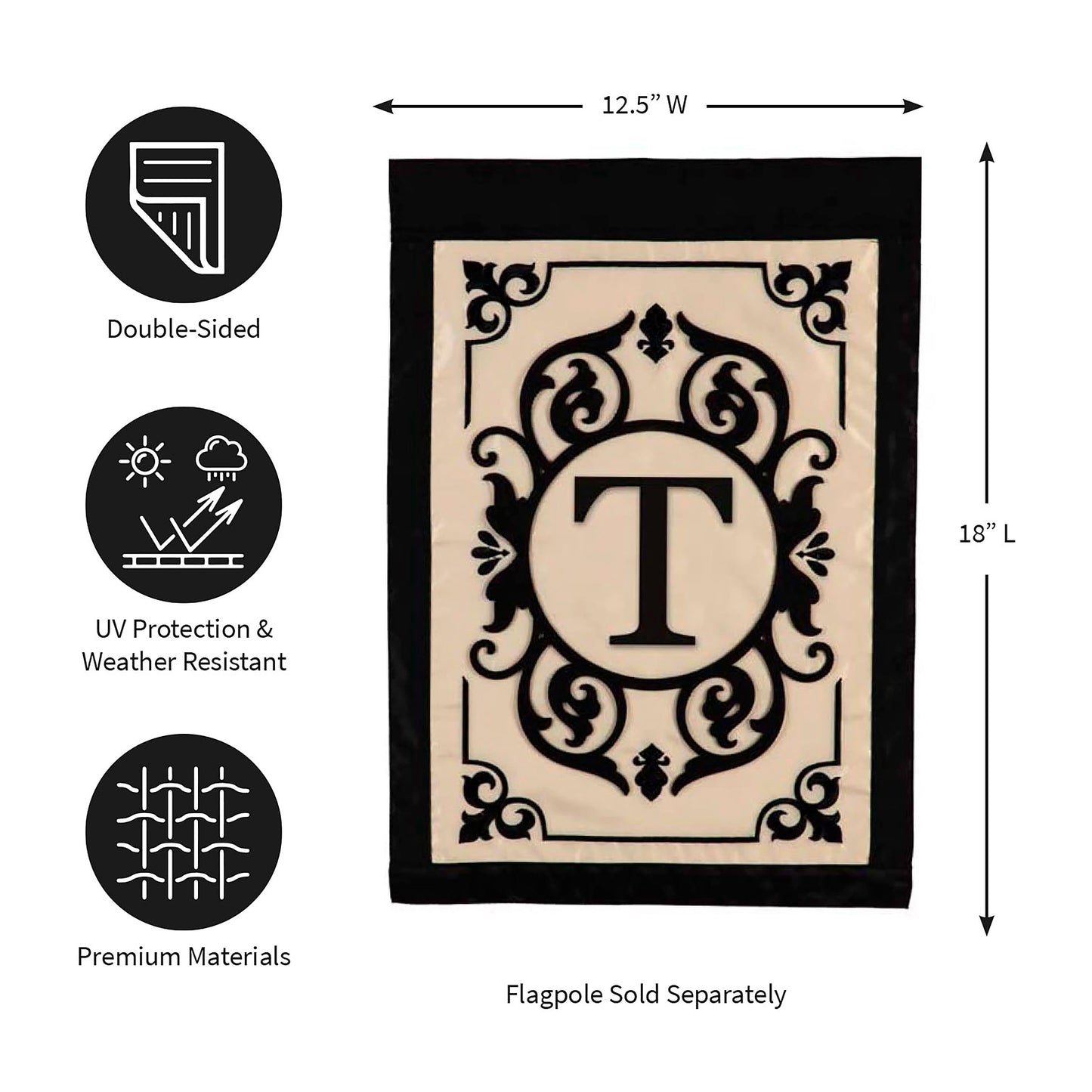 Cambridge Monogram Garden Applique Flag, Letter T