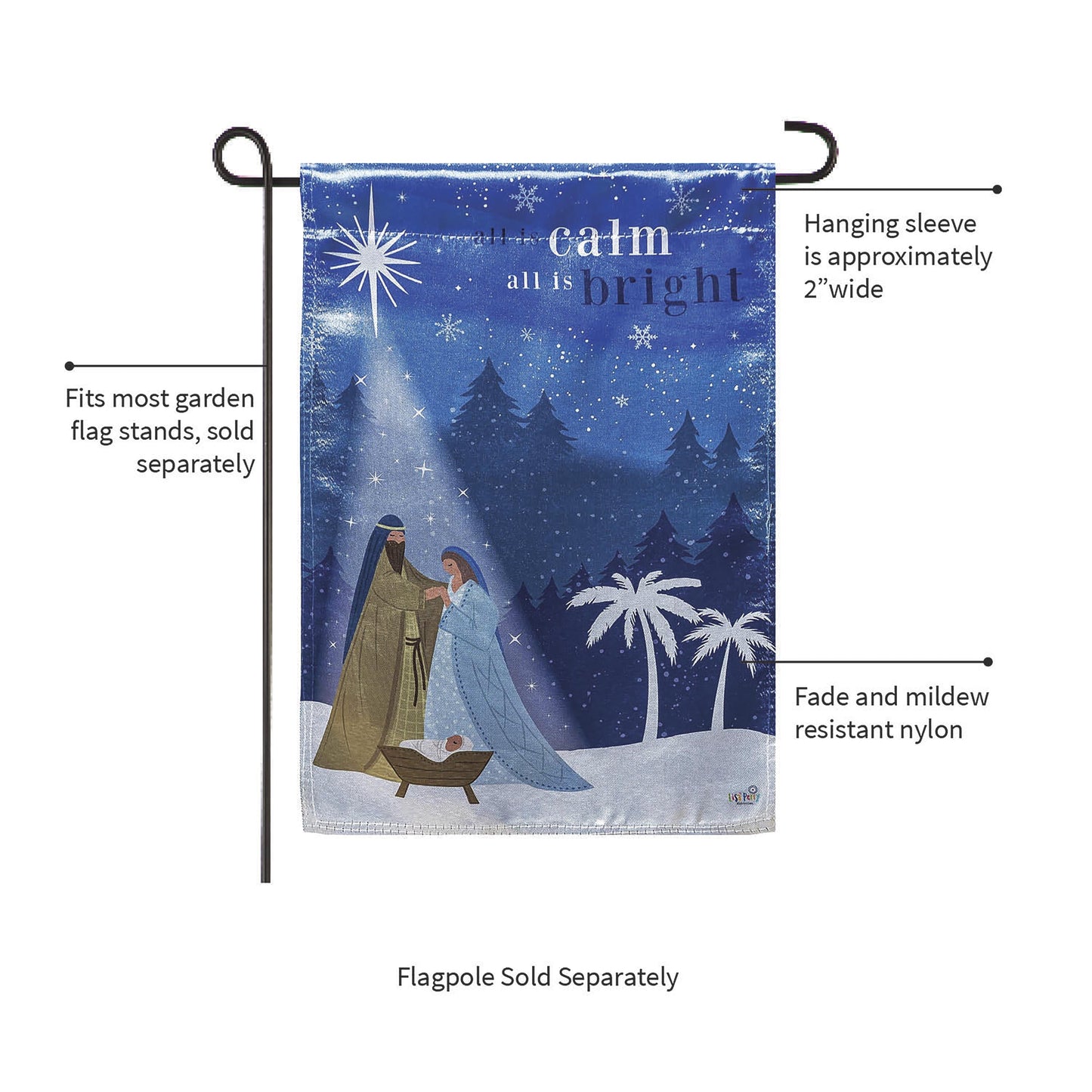 All is Calm Nativity Lustre Garden Flag