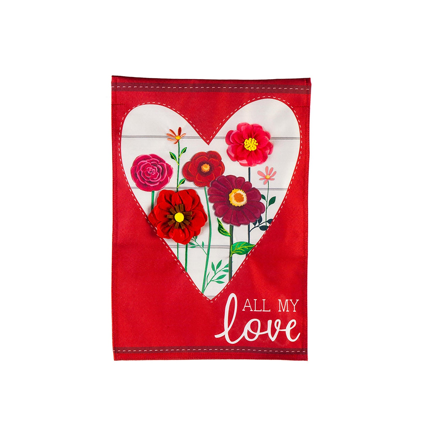 Heart of Flowers Garden Linen Flag