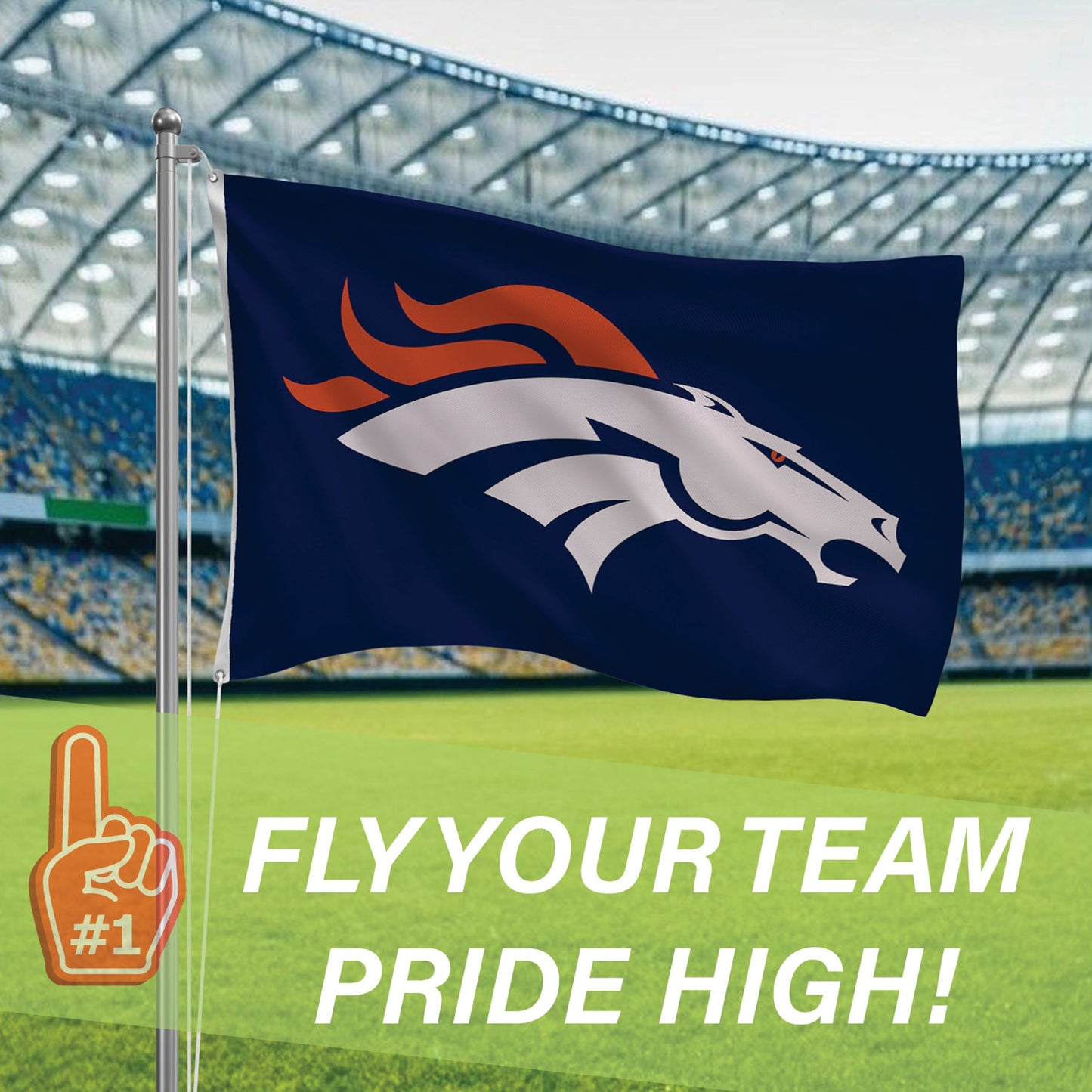 Denver Broncos Single Sided Flag with 2 Grommets, 3'x5'