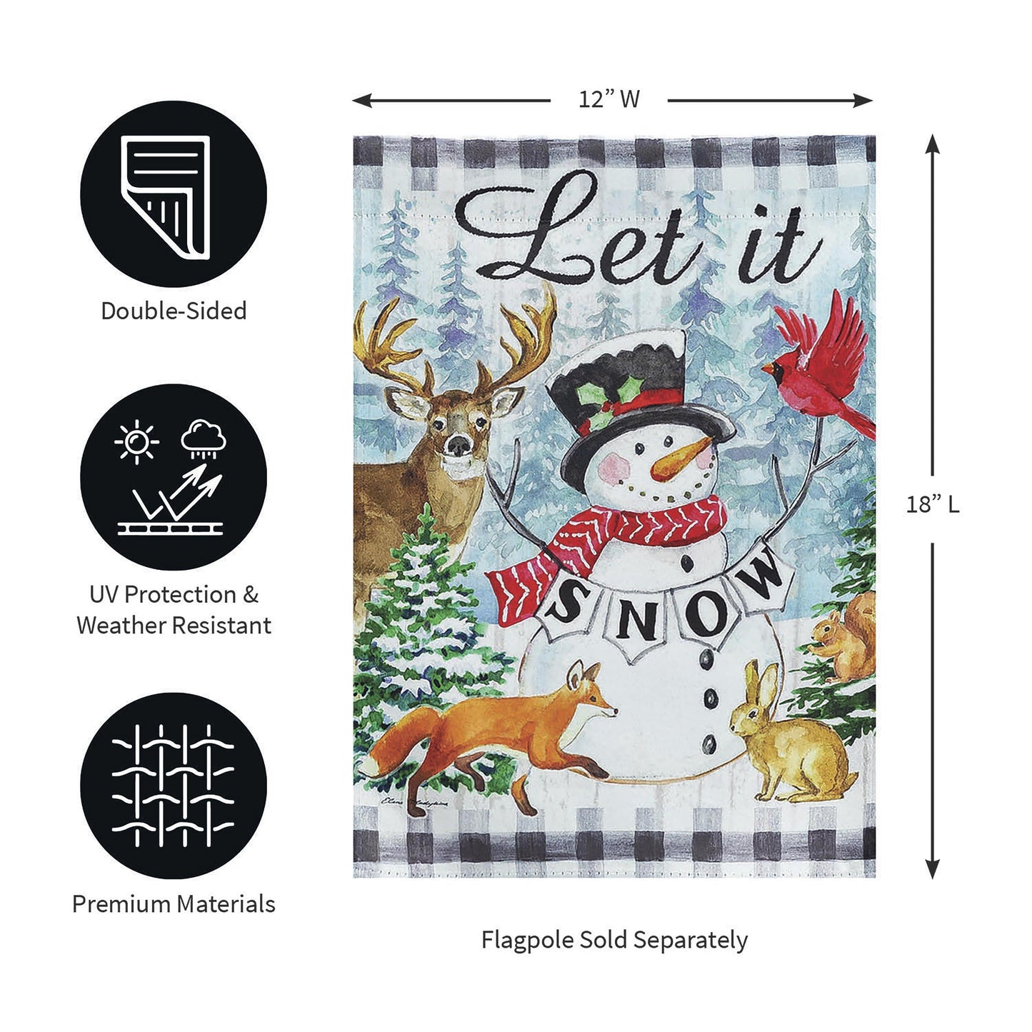 Let it Snow Snowman and Woodlands Suede Garden Flag