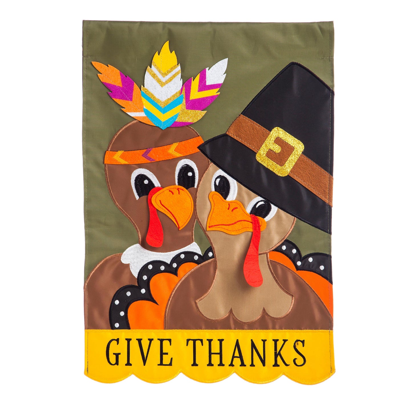 Pilgrim Couple Garden Applique Flag