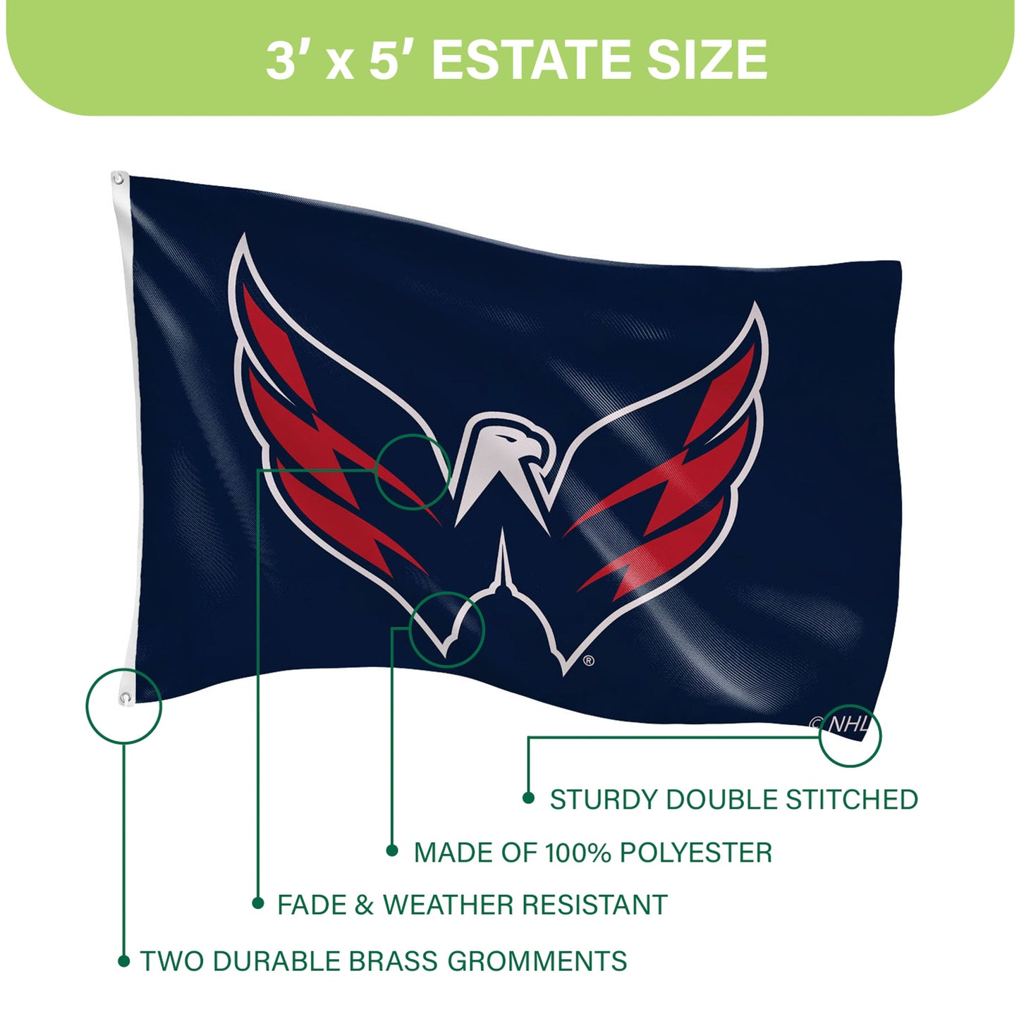 3'x5' Single Sided Flag w/ 2 Grommets, Washington Capitals