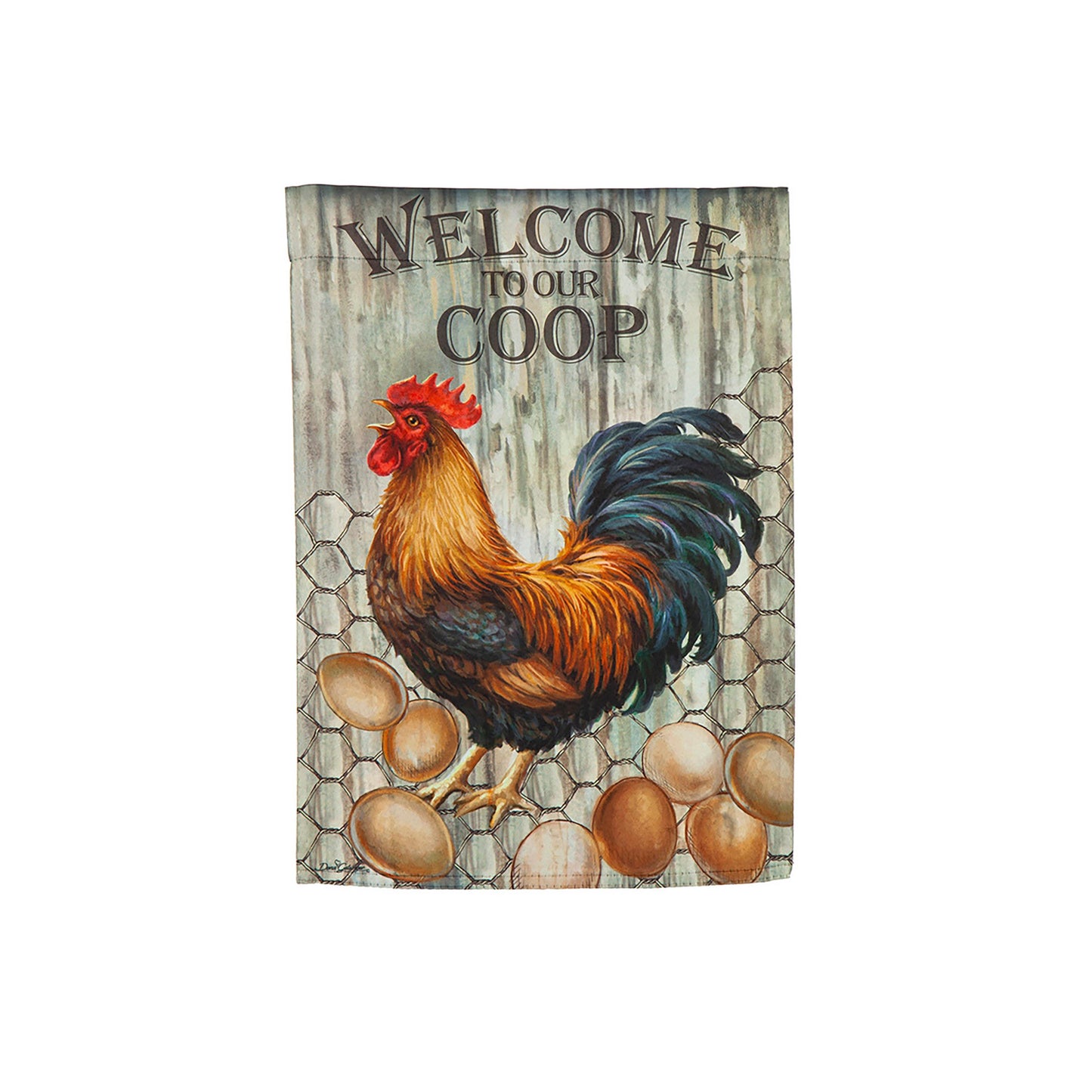 Welcome to Our Coop Garden Suede Flag